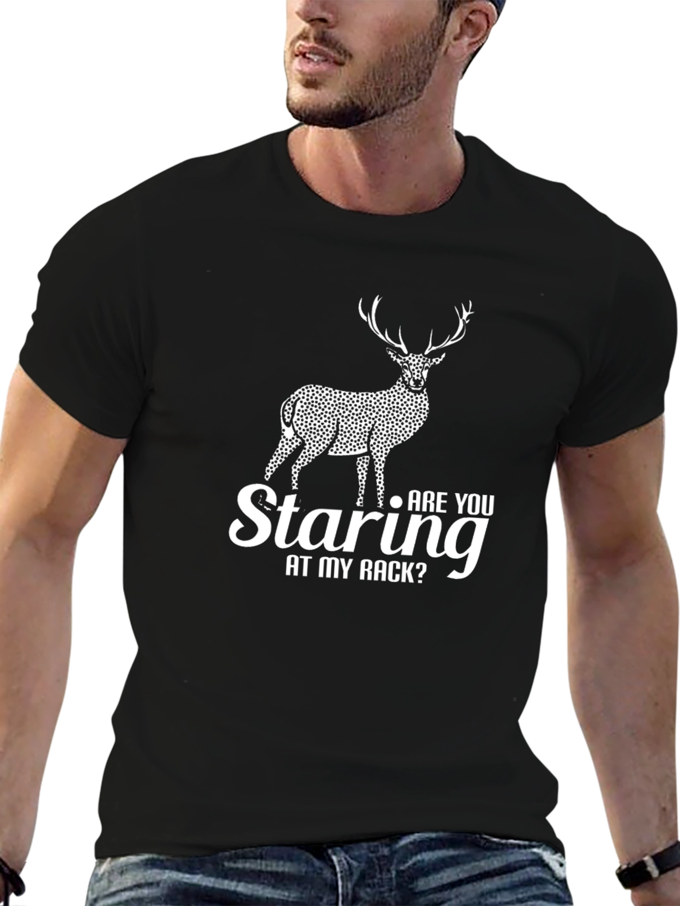 Black Staring at My Rack Deer Graphic Tee - Funny Hunting T-Shirt view 6