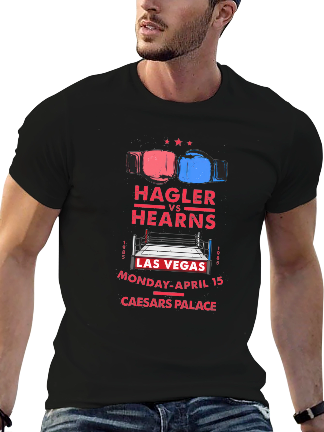 Black Hagler vs Hearns Boxing Match T-Shirt view 6