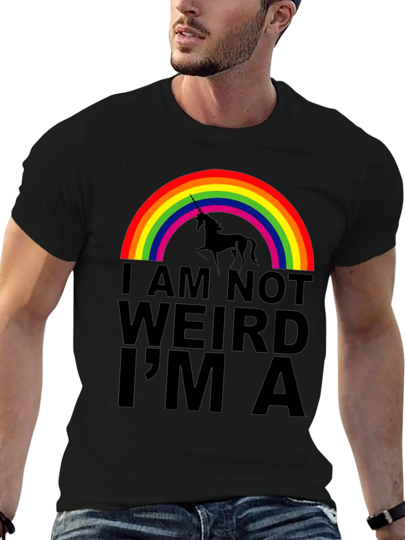 Black Unicorn Rainbow T-Shirt - I'm Not Weird, I'm A Unicorn! view 6