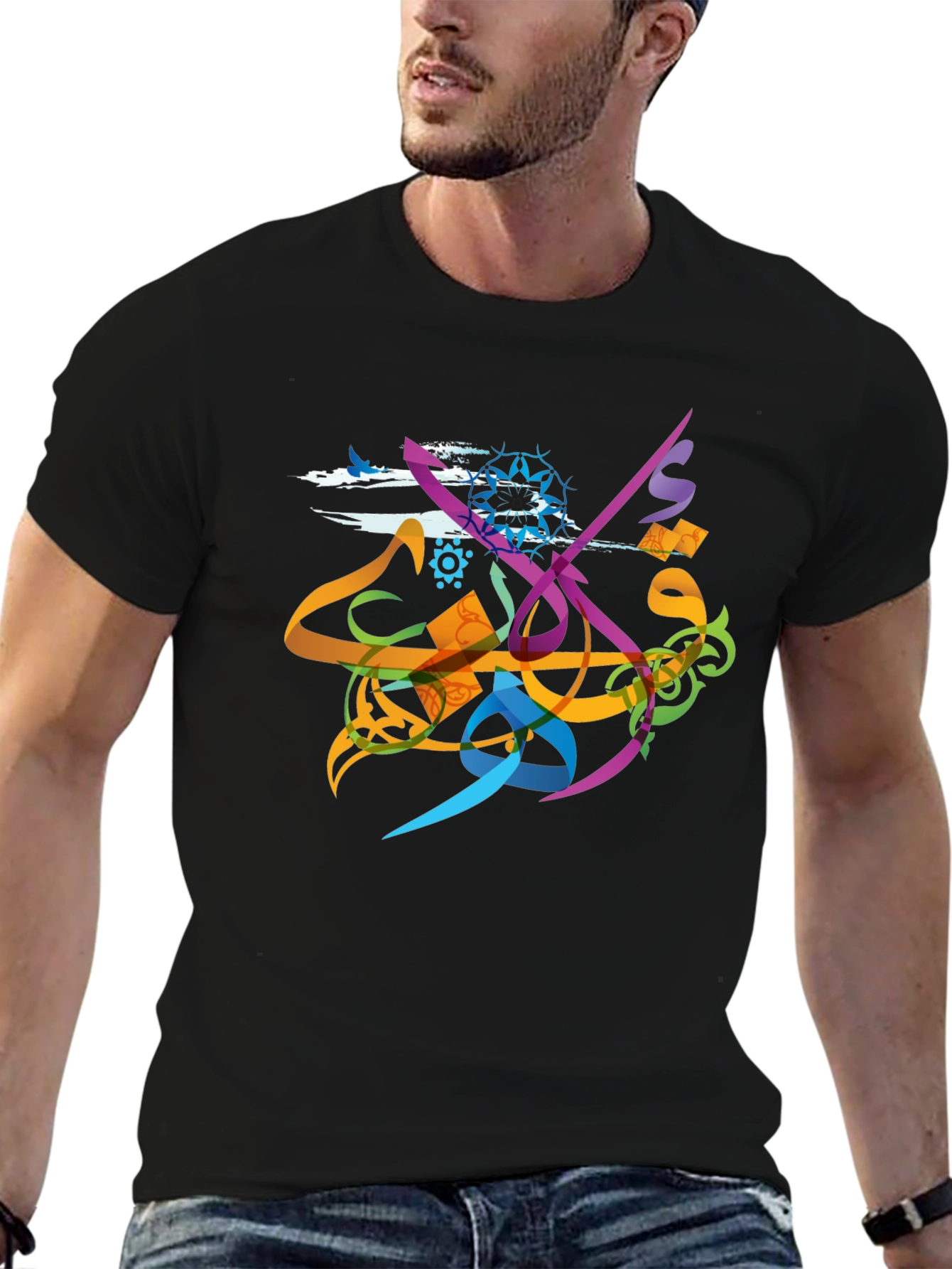 Black Abstract Calligraphy Graphic T-Shirt view 6