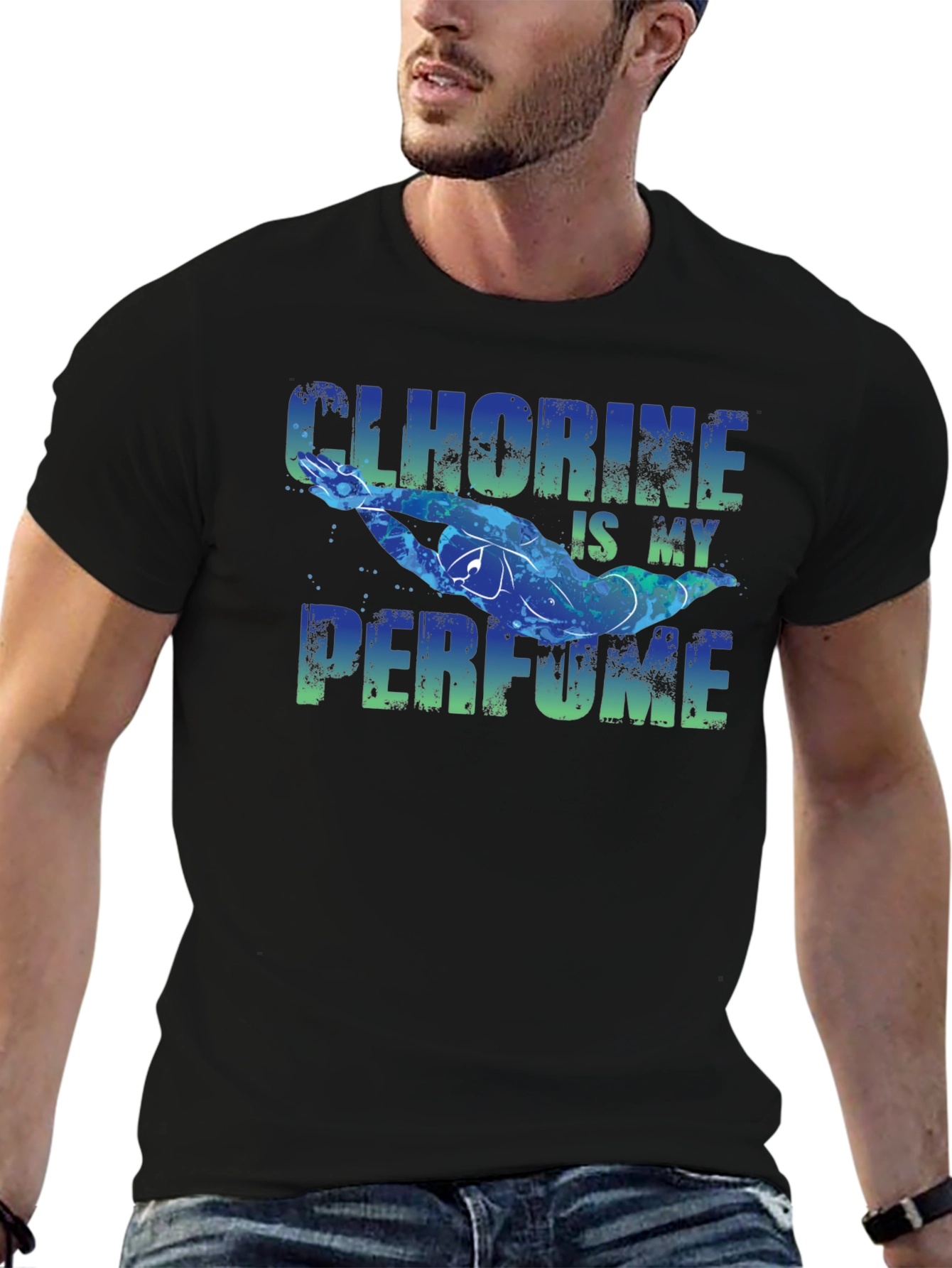 Black Chlorine is My Perfume Funny Swimmer T-Shirt view 6
