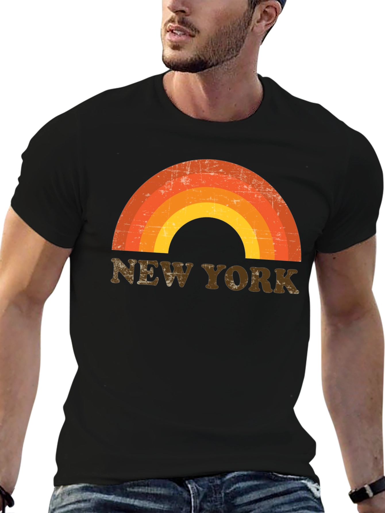 Black Retro New York Rainbow Graphic Tee view 6
