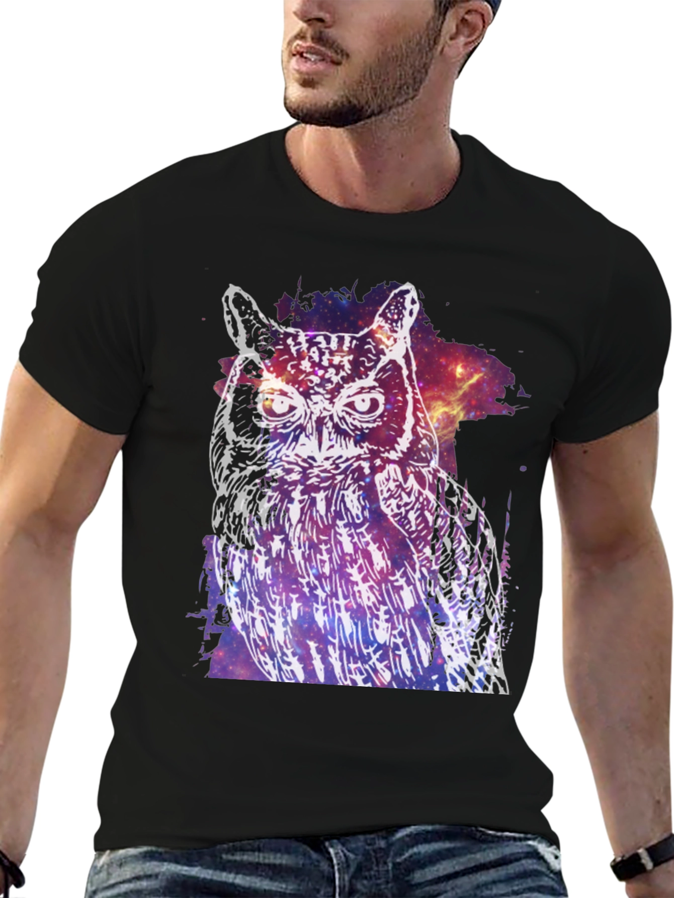Black Cosmic Owl Graphic T-Shirt - Unisex view 6