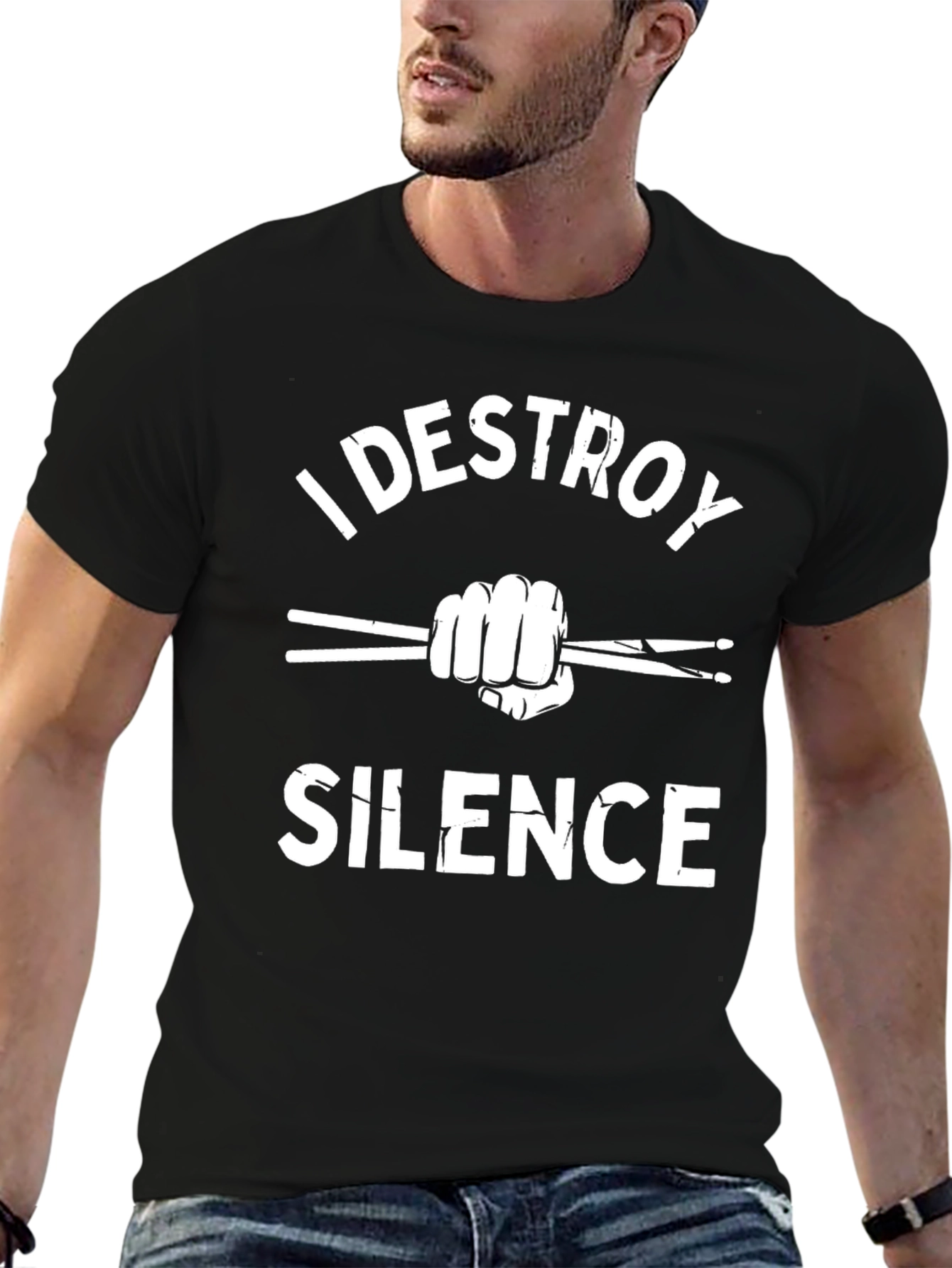 Black I Destroy Silence Black T-Shirt - Drummer Apparel view 6