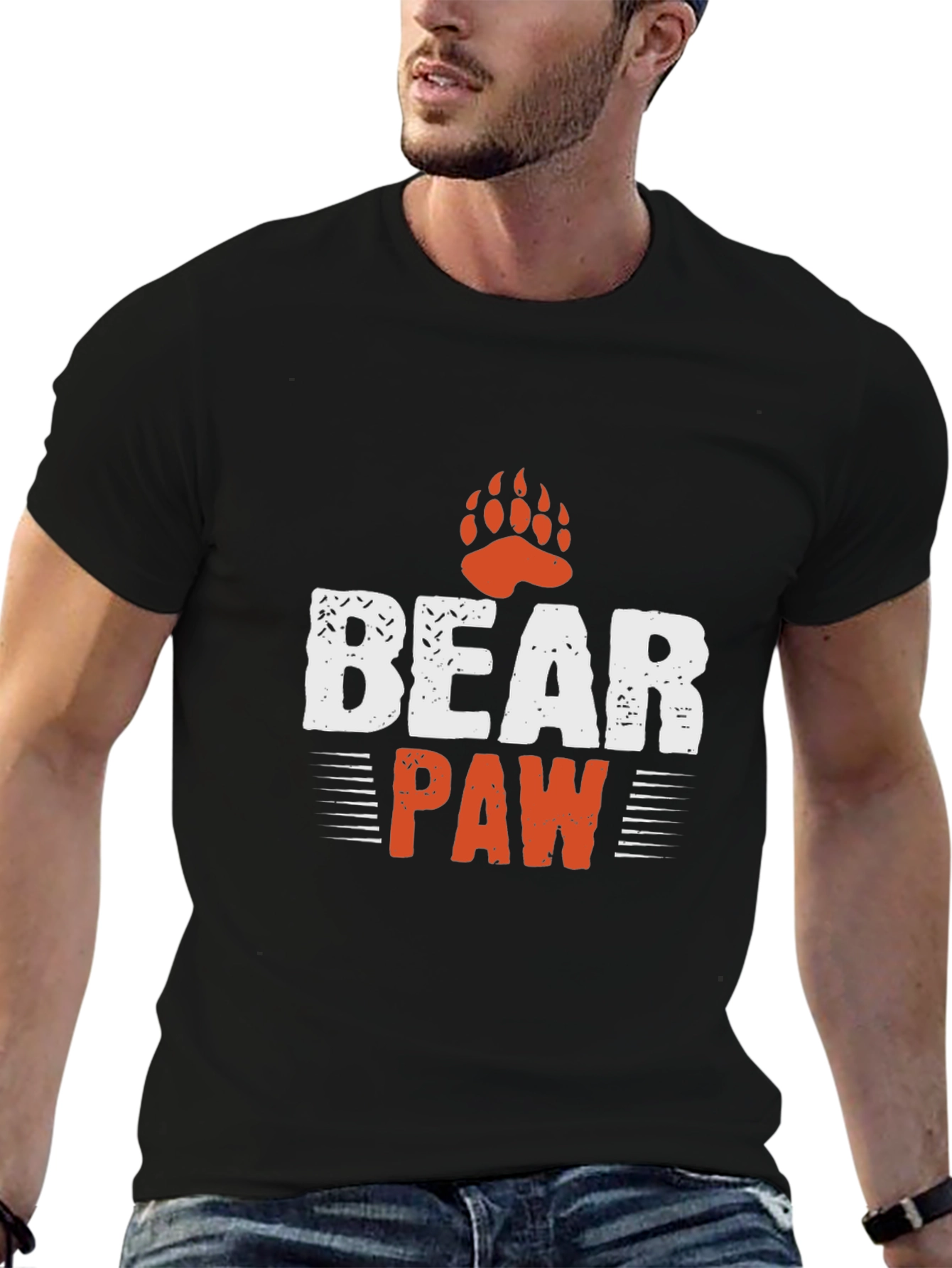 Black Men's Black Bear Paw Graphic Tee view 6
