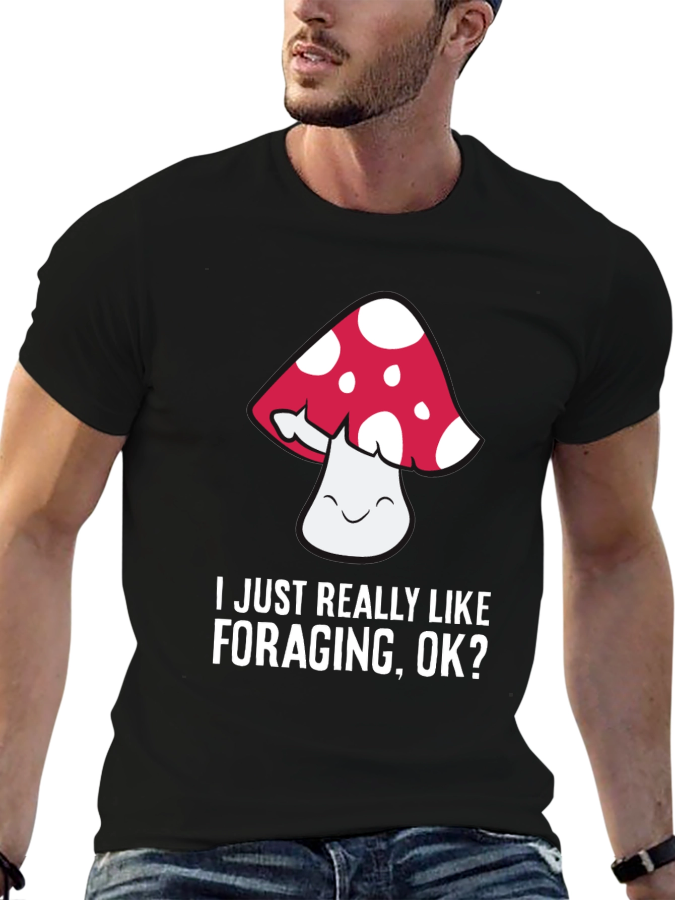 Black Mushroom Foraging Graphic T-Shirt view 6