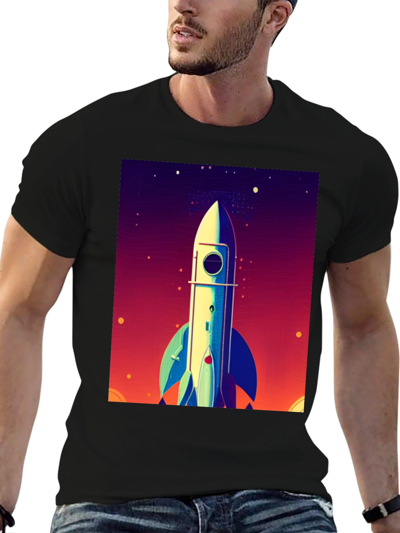 Black Rocket Launch Graphic Tee - Space Adventure Shirt view 6
