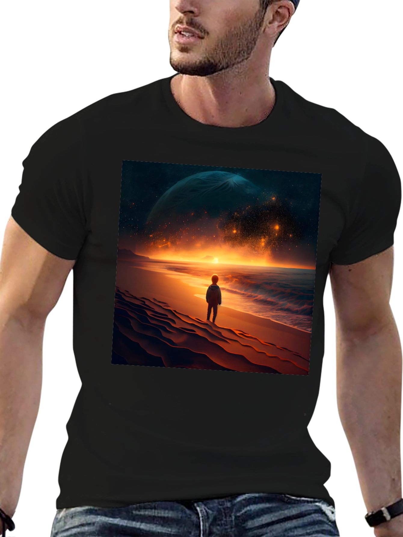 Black Cosmic Beach Graphic Tee - Black Cotton Blend view 6