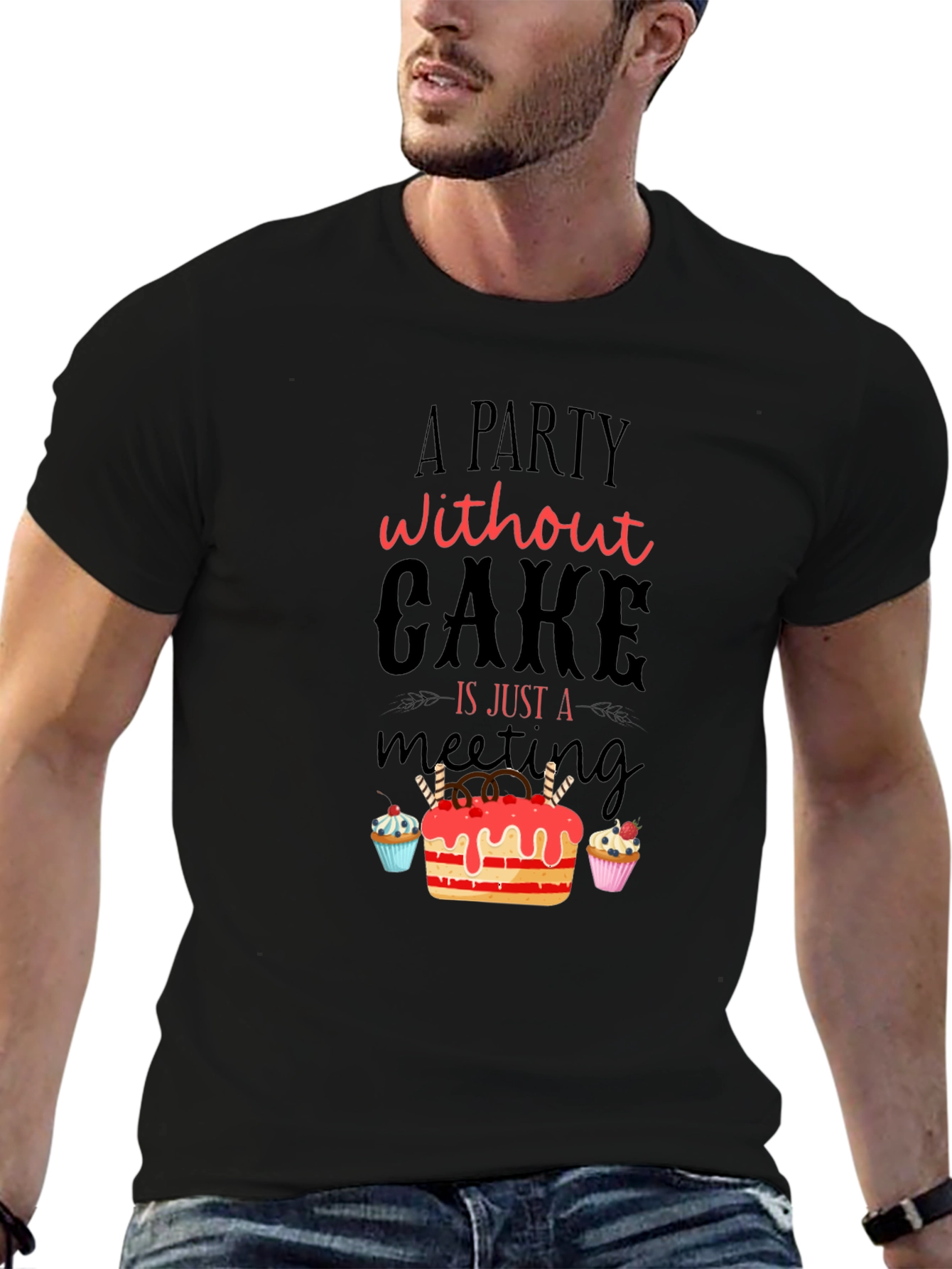 Black Party Without Cake T-Shirt - Funny Dessert Tee view 6
