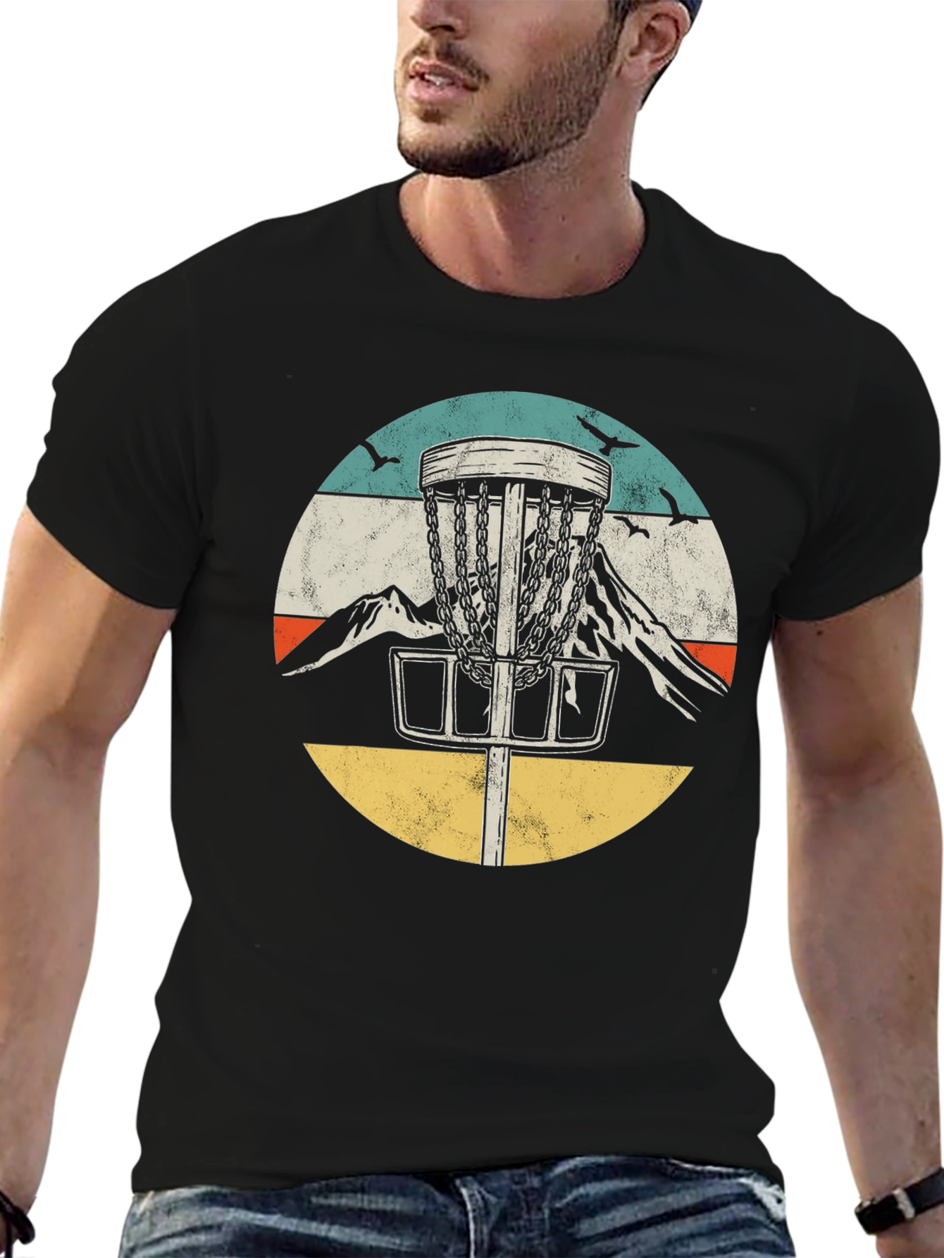 Black Retro Disc Golf Tee - Mountain Design view 6