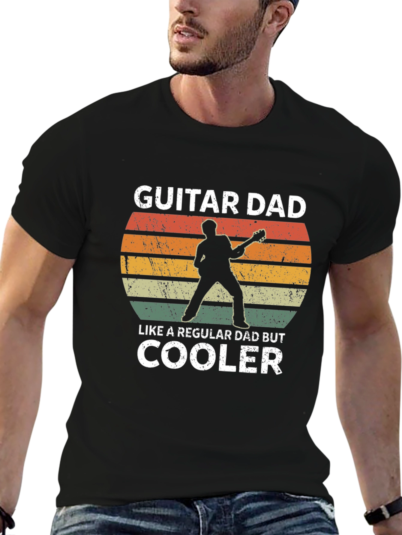 Black Guitar Dad T-Shirt - Cooler Than Regular Dads view 6