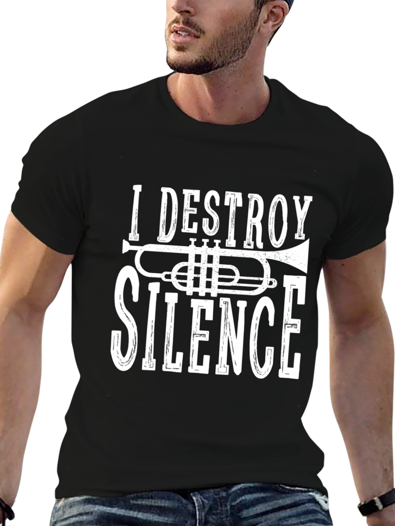 Black I Destroy Silence Trumpet Graphic Tee view 6