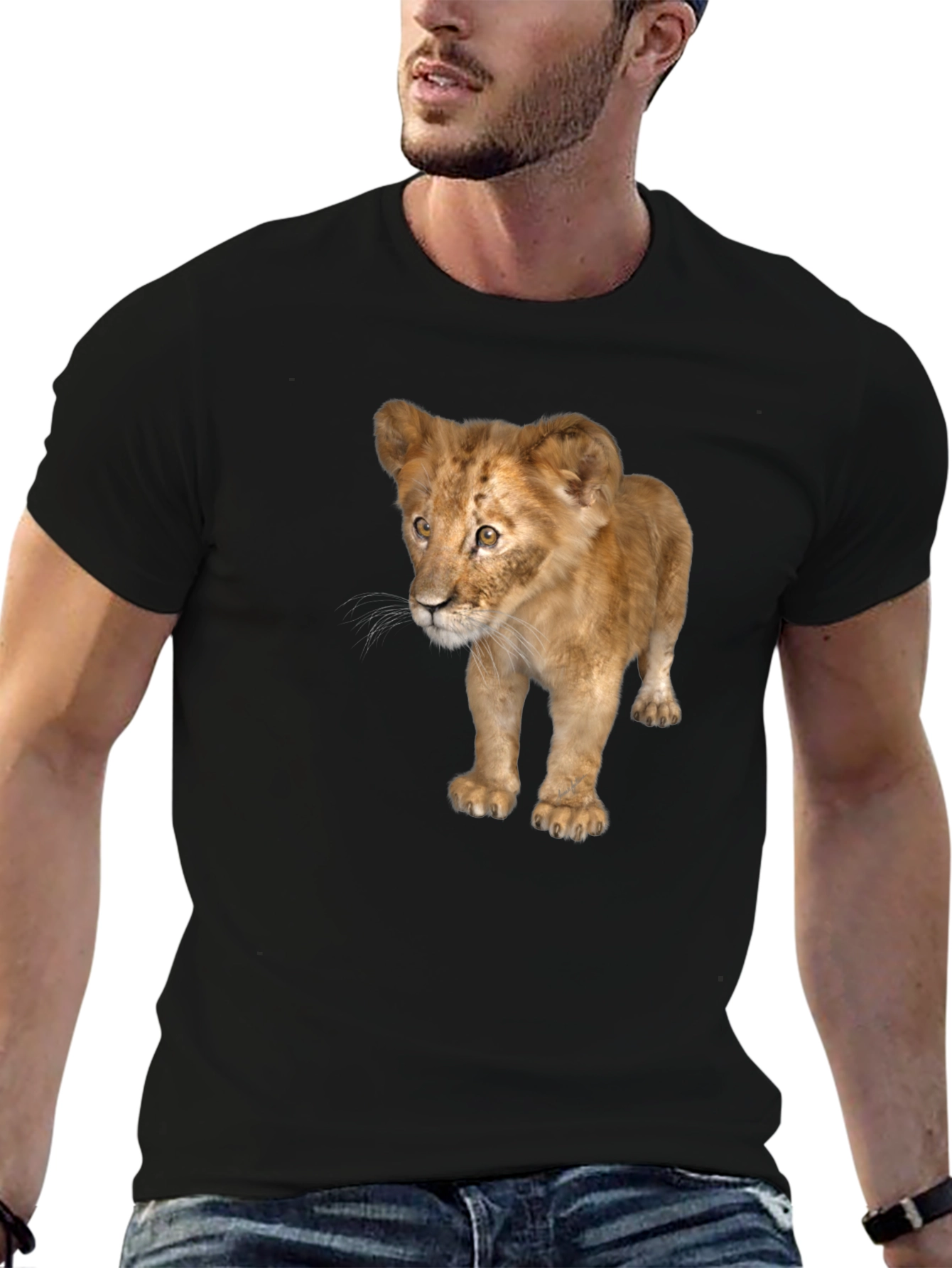 Black Lion Cub Graphic Tee - Unisex Black T-Shirt view 6