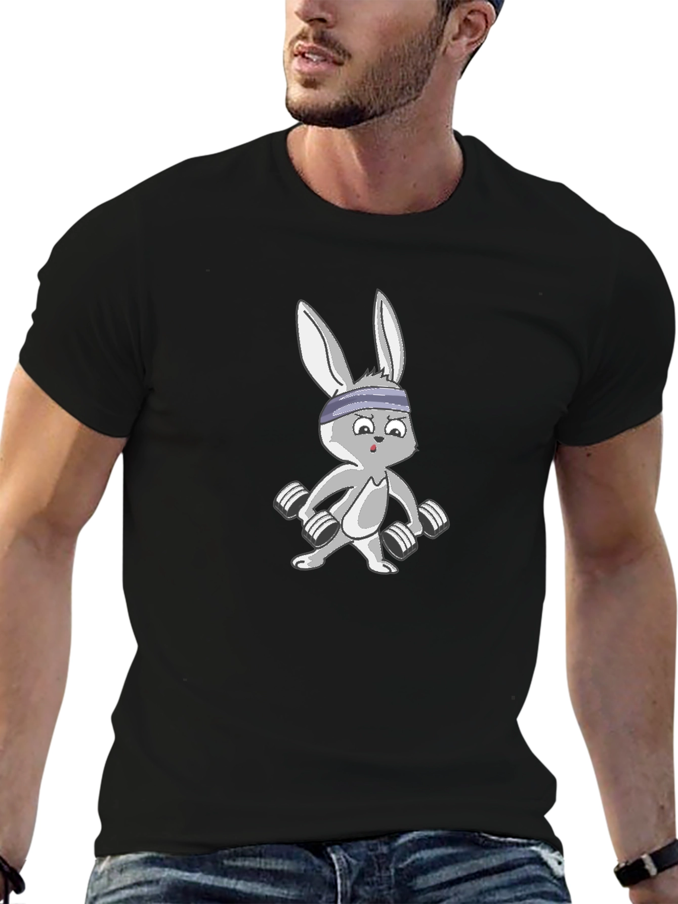 Black Funny Bunny Weights Black T-Shirt view 6