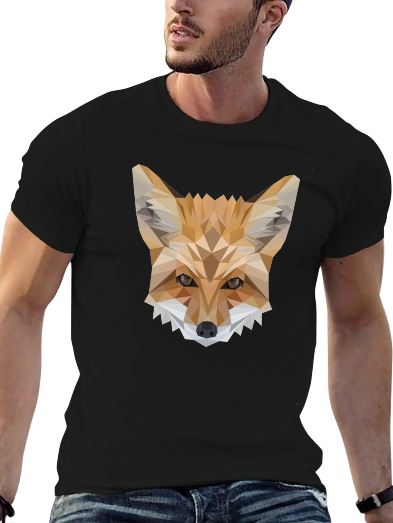 Black Geometric Fox T-Shirt - Modern Animal Print Tee view 6