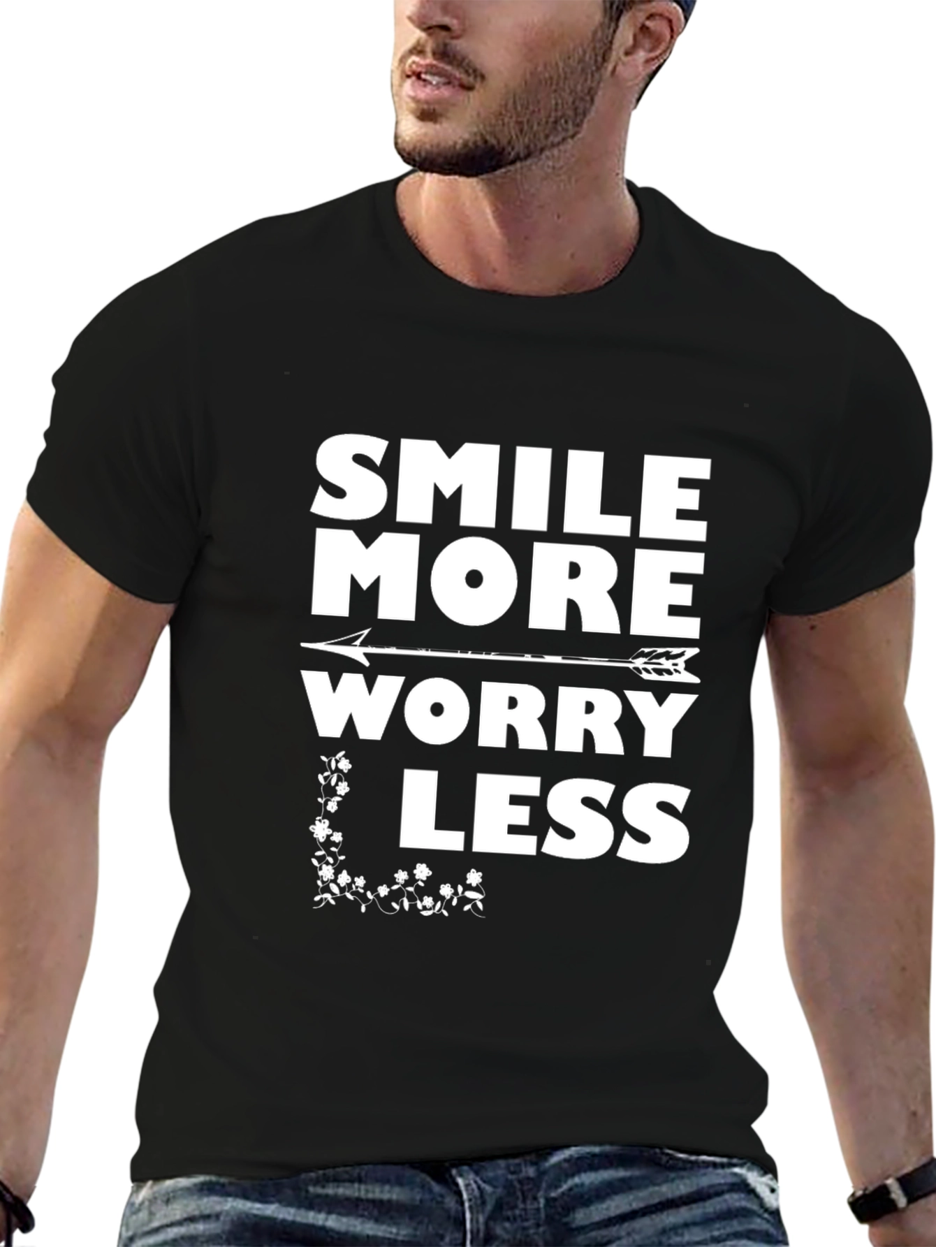 Black Smile More Worry Less Graphic Tee view 6