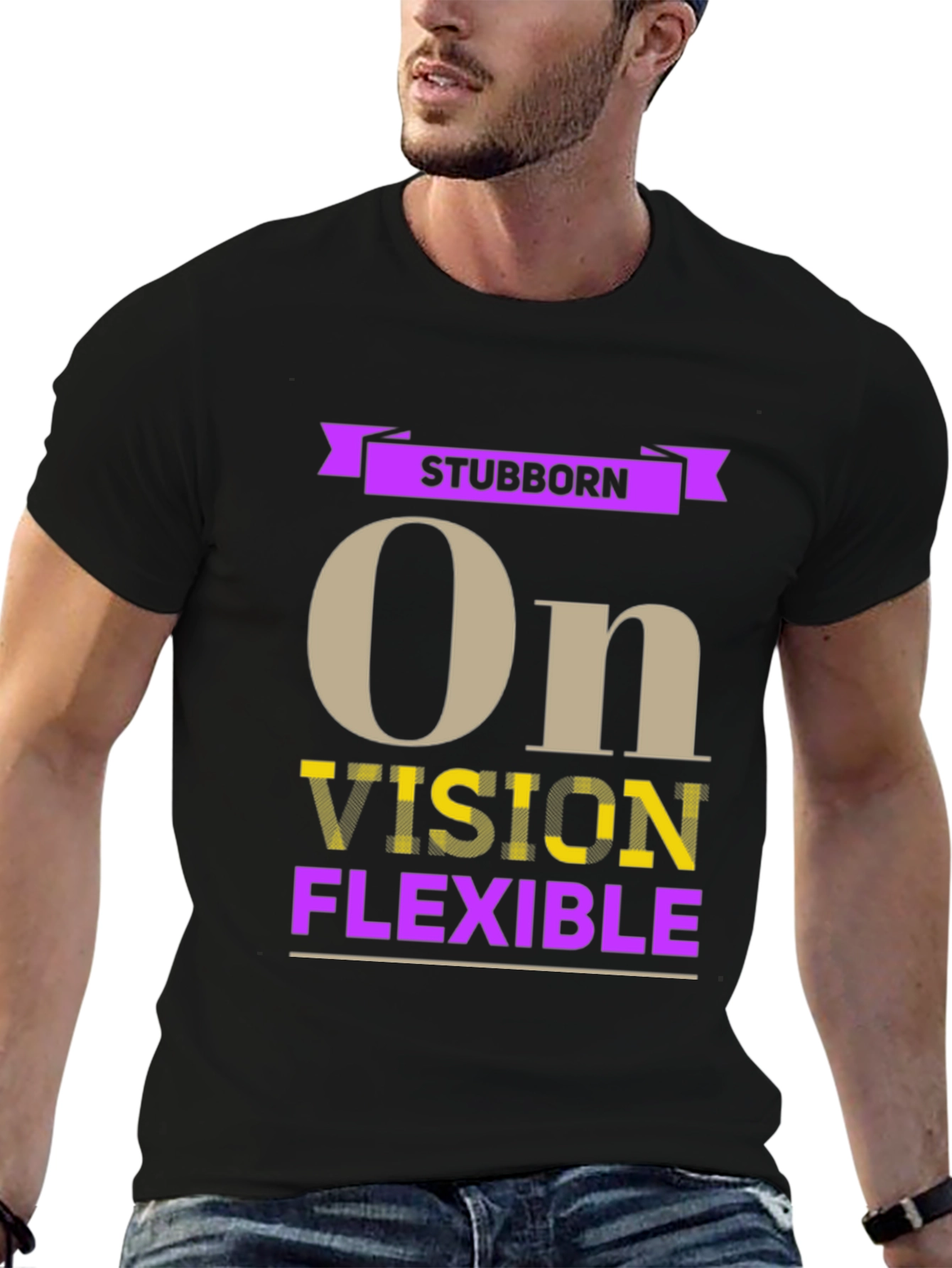 Black Stubborn Vision Flexible Graphic T-Shirt view 6