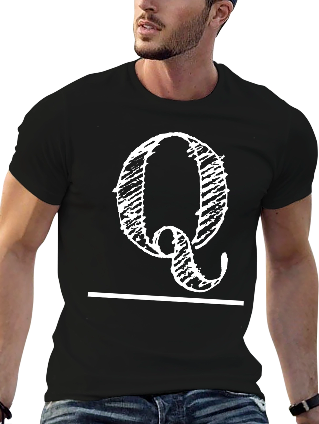 Black Q Graphic Print Black T-Shirt view 6
