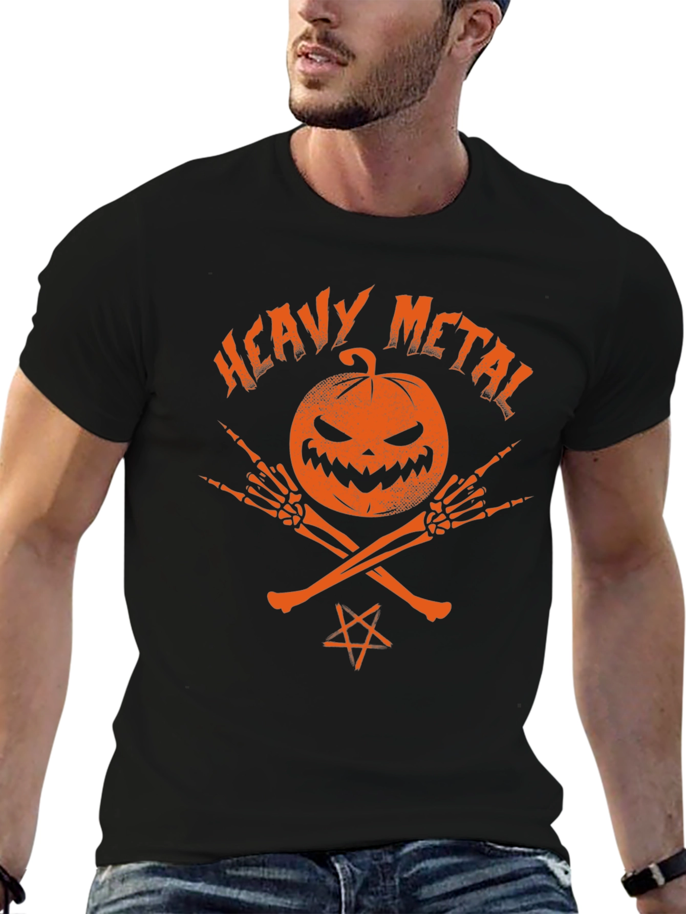 Black Heavy Metal Halloween Pumpkin T-Shirt view 6