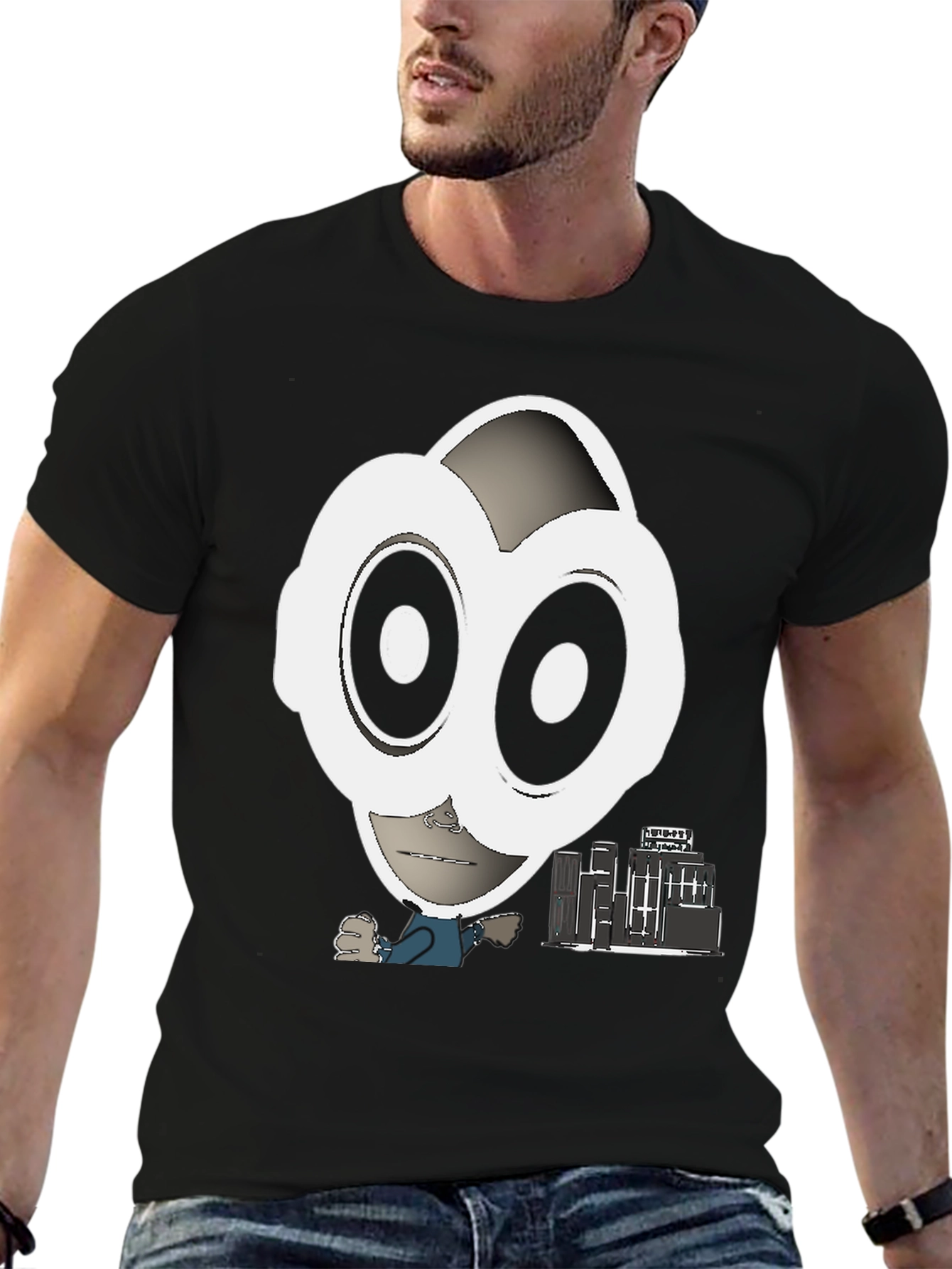 Black Abstract Character Graphic Tee - Black view 6