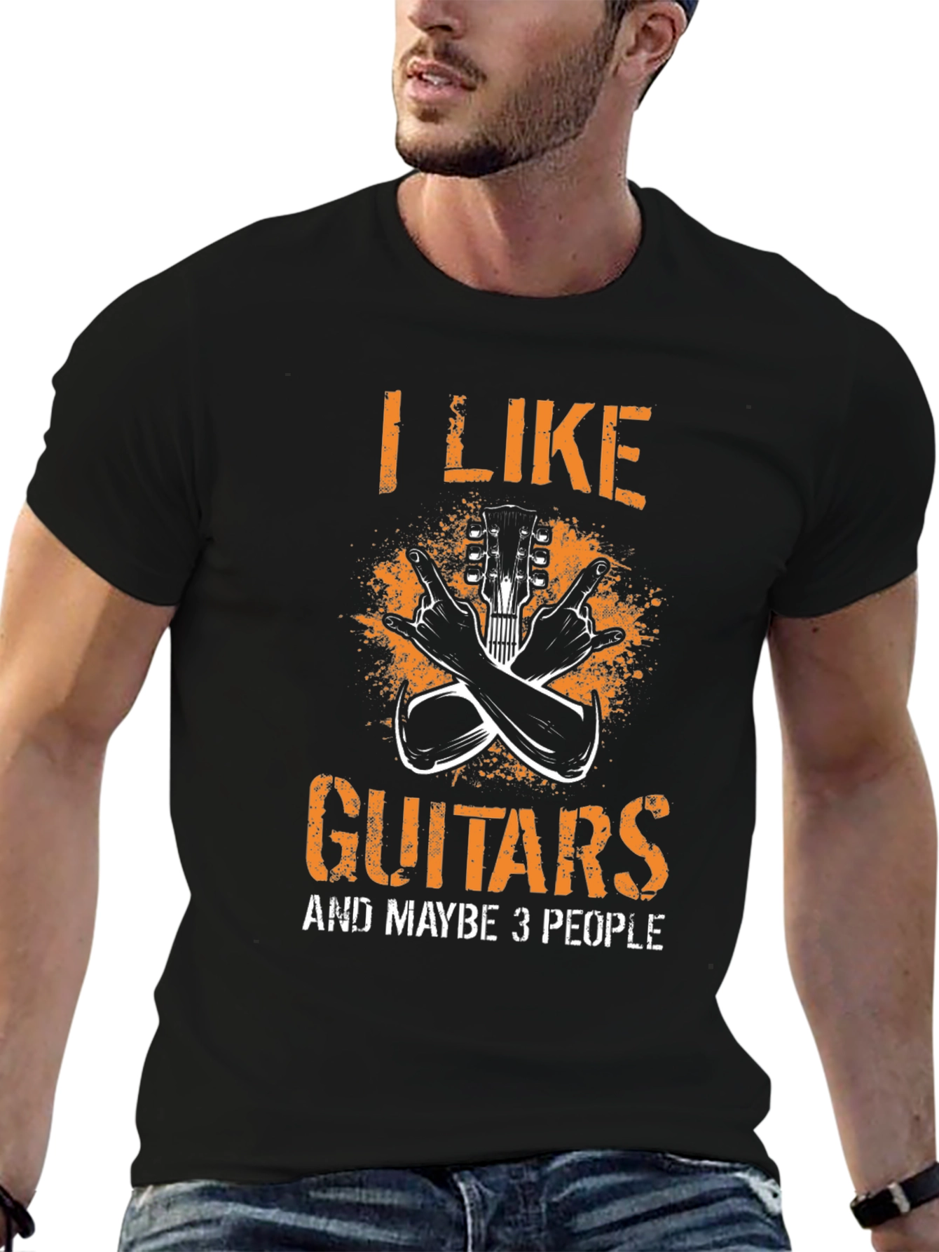 Black I Like Guitars and Maybe 3 People Graphic Tee view 6
