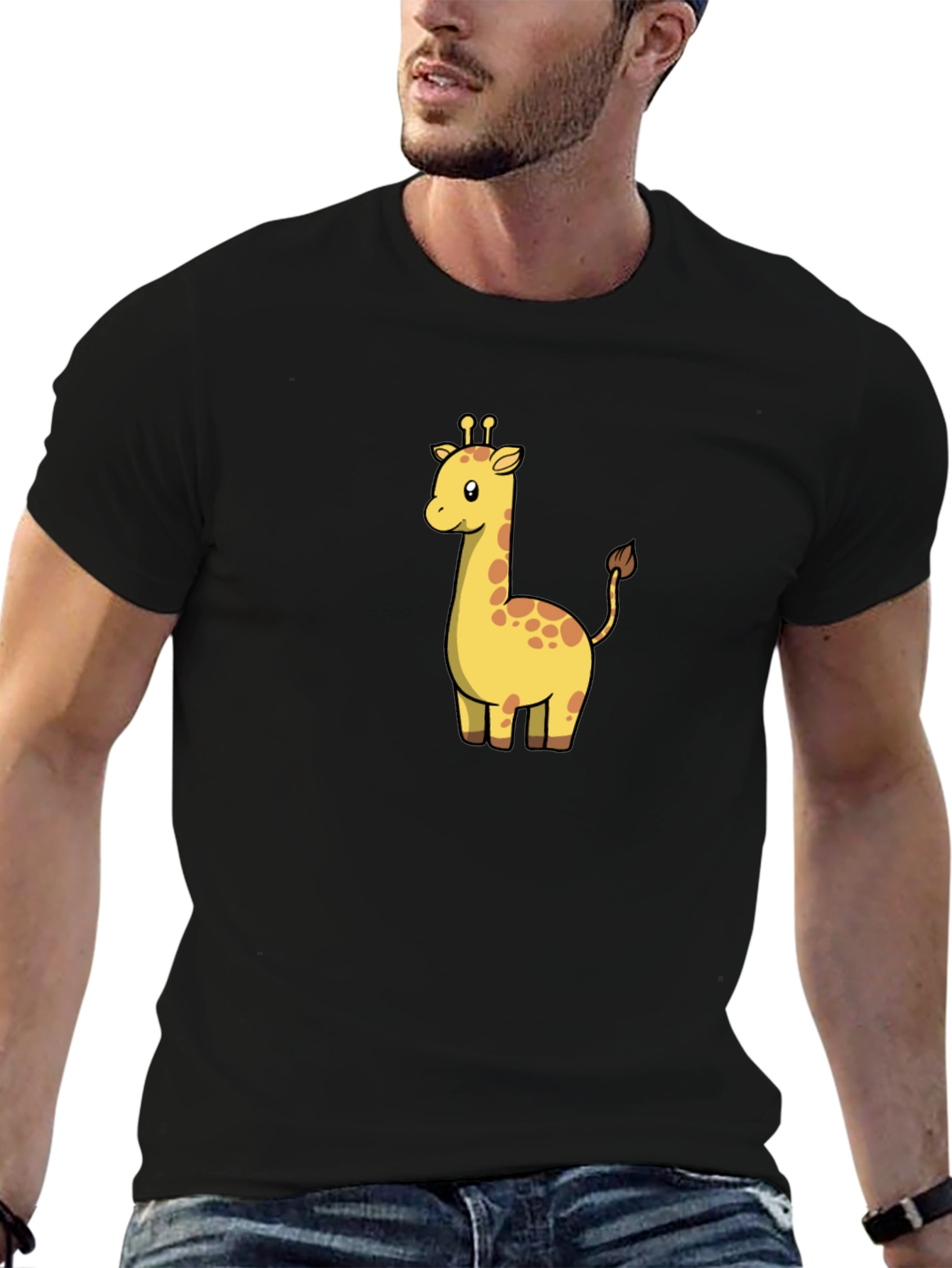 Black Cute Giraffe Graphic Black T-Shirt view 6