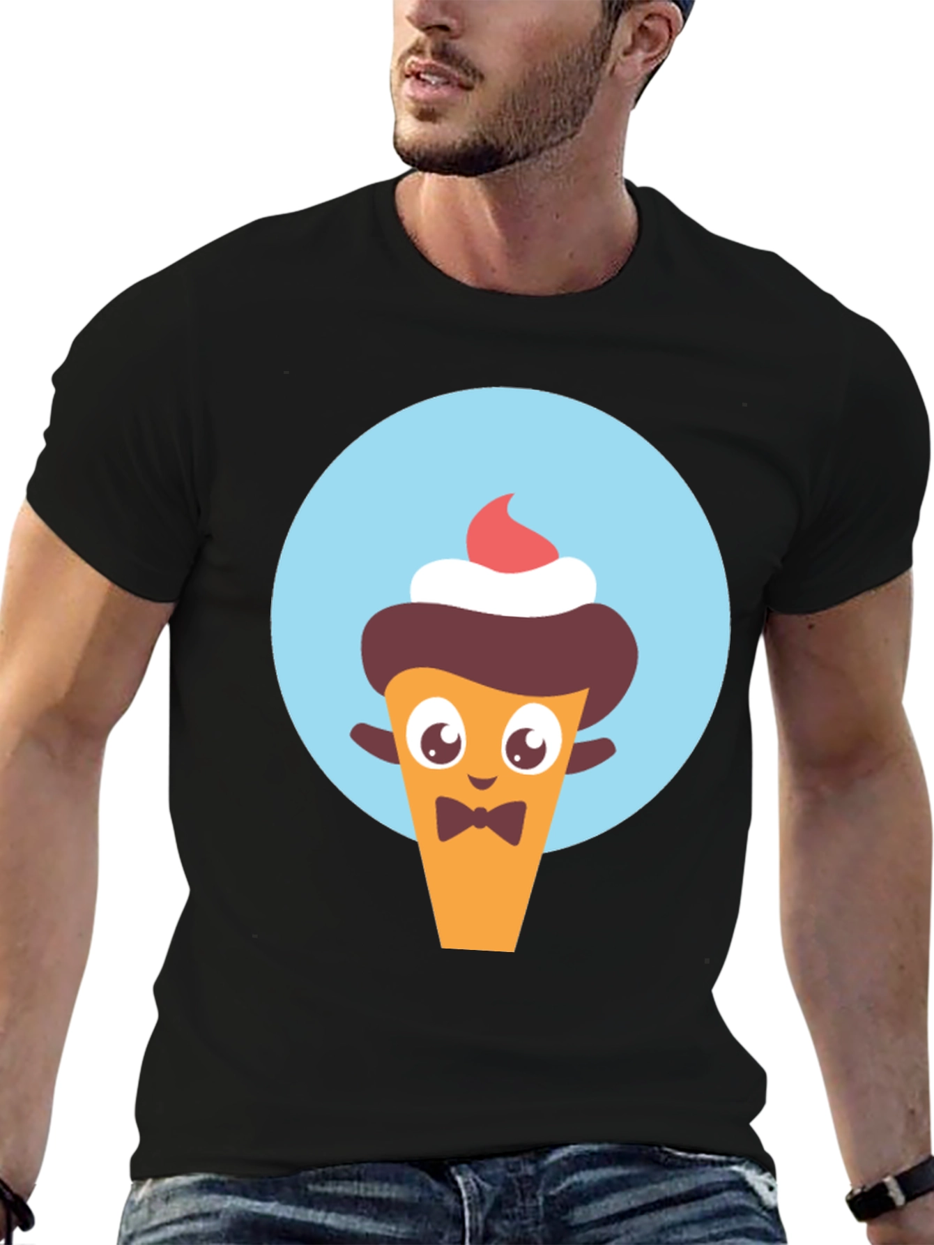 Black Cute Cartoon Dessert Character Graphic Tee view 6