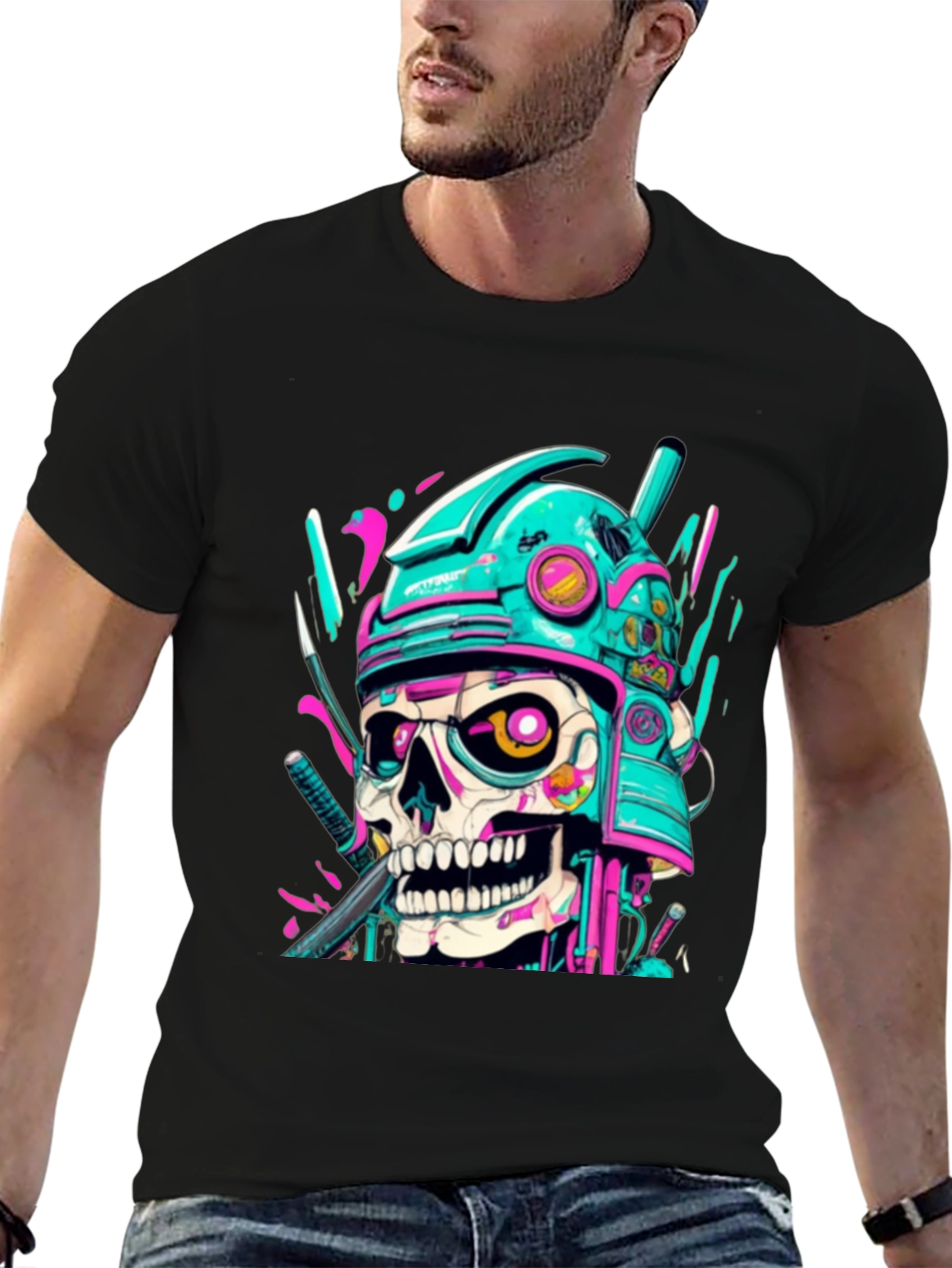 Black Cyberpunk Samurai Skull Graphic Tee - Edgy Fashion view 6