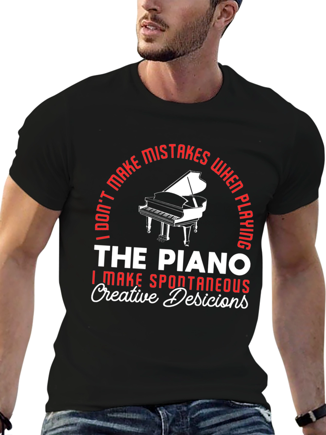 Black Piano Player T-Shirt - "I Don't Make Mistakes" Funny Musician Tee view 6