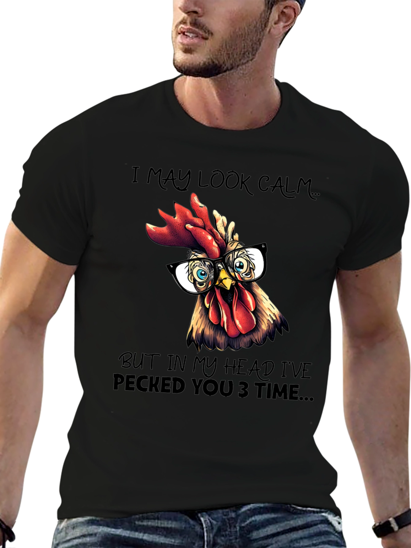 Black Funny Rooster T-Shirt - I May Look Calm view 6