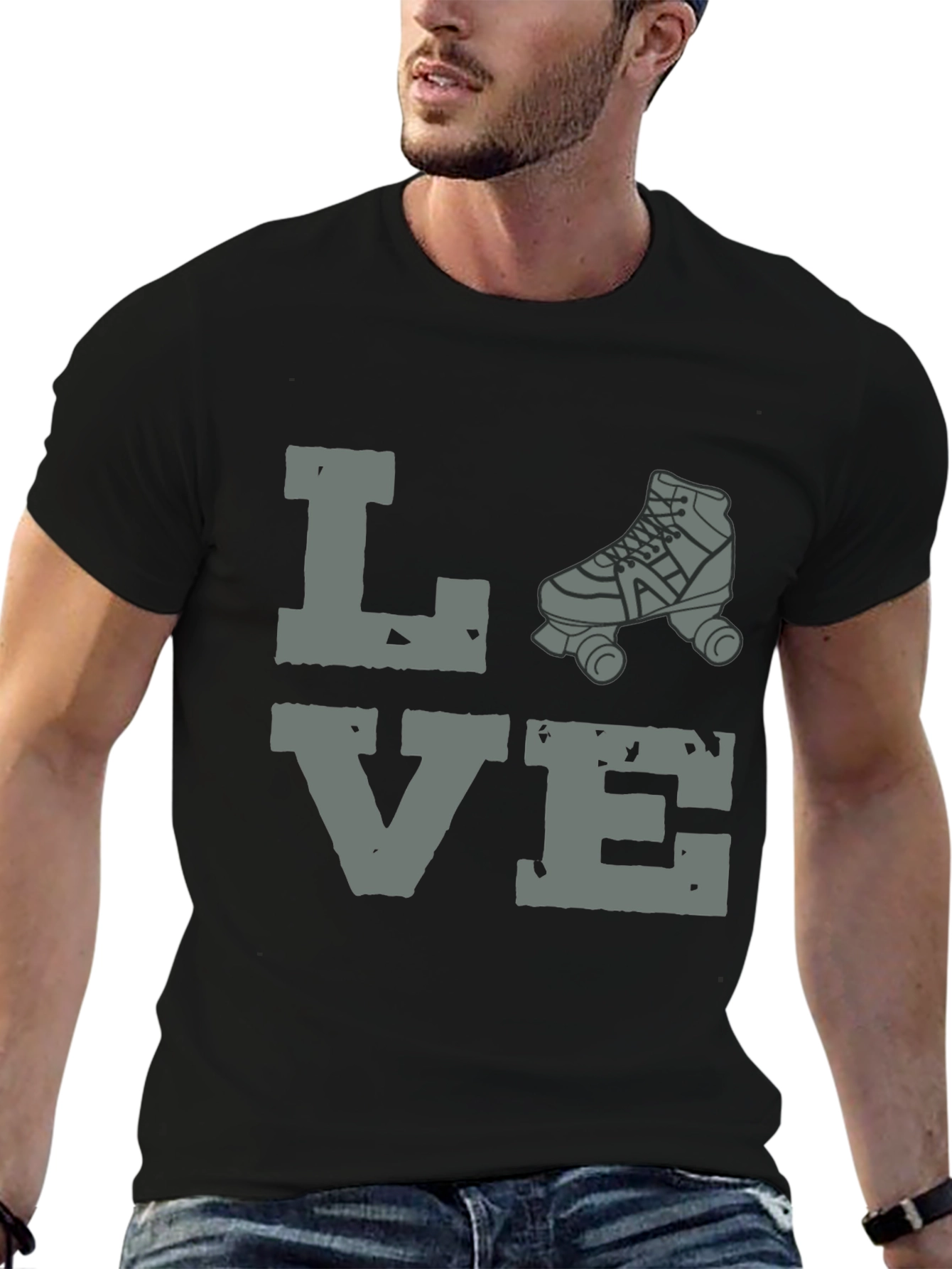 Black Love Roller Skating Graphic Tee - Unisex Black T-Shirt view 6
