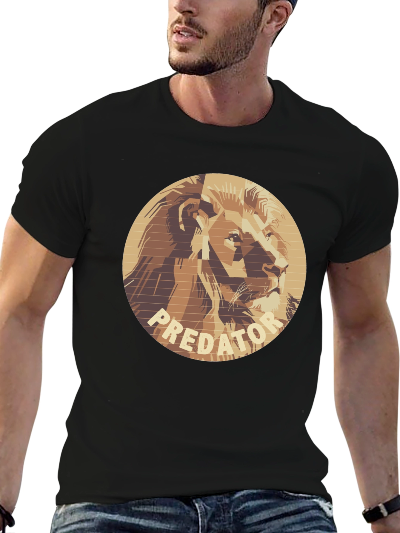 Black Predator Lion Graphic Tee - Unique Design T-Shirt view 6