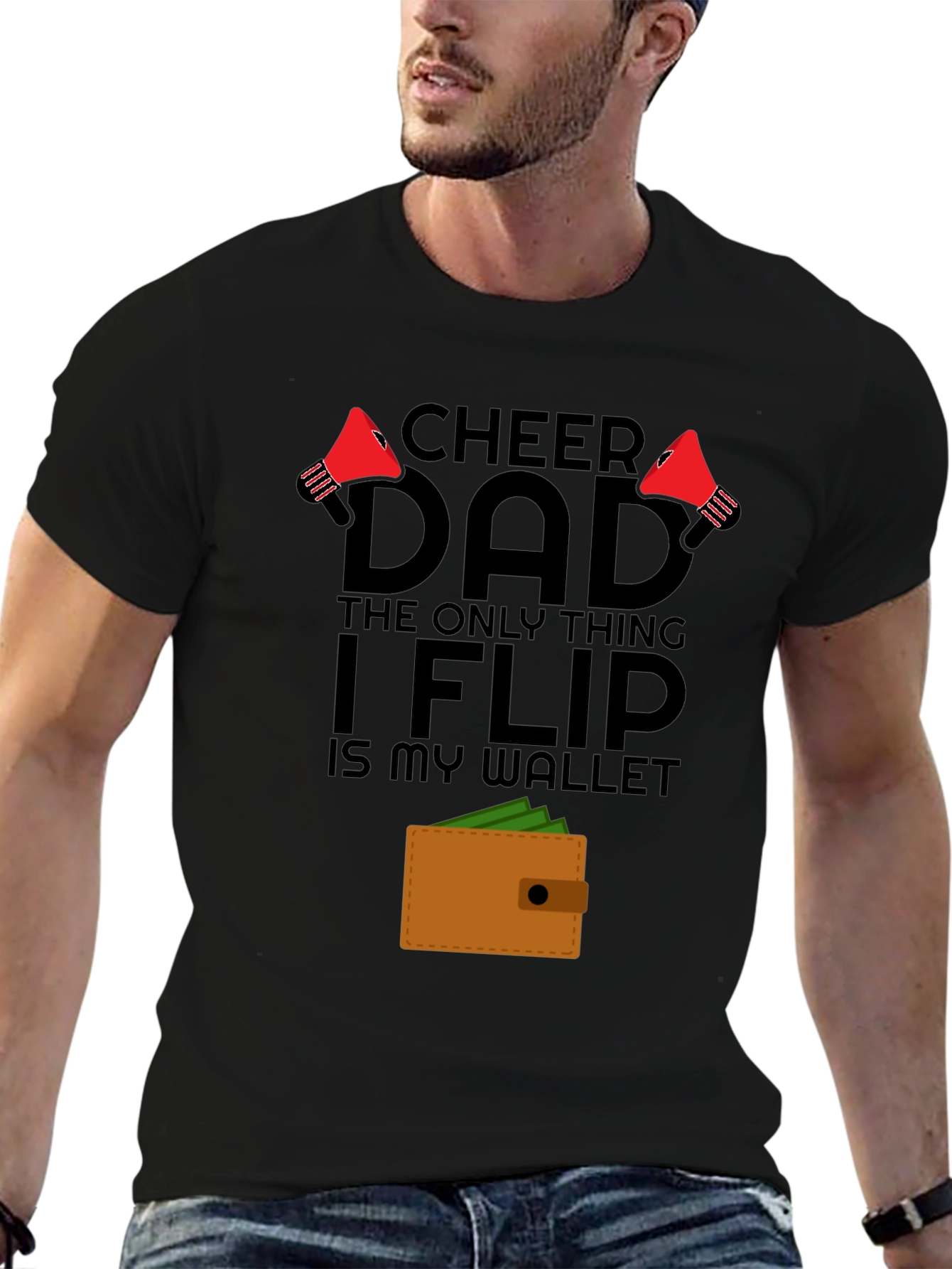 Black Cheer Dad Wallet Flip T-Shirt - Gift for Dad view 6