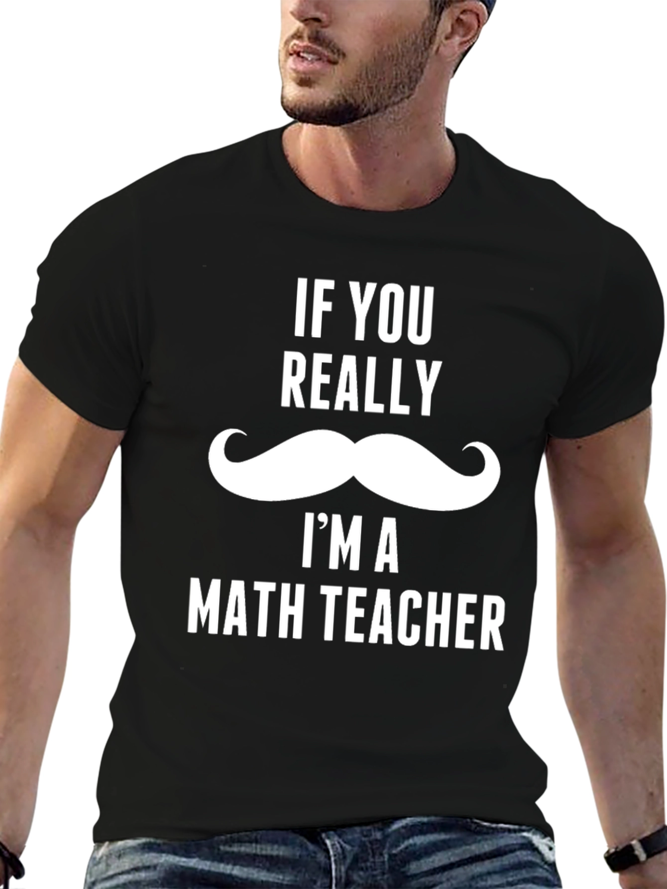 Black Funny Math Teacher T-Shirt - Mustache Design view 6