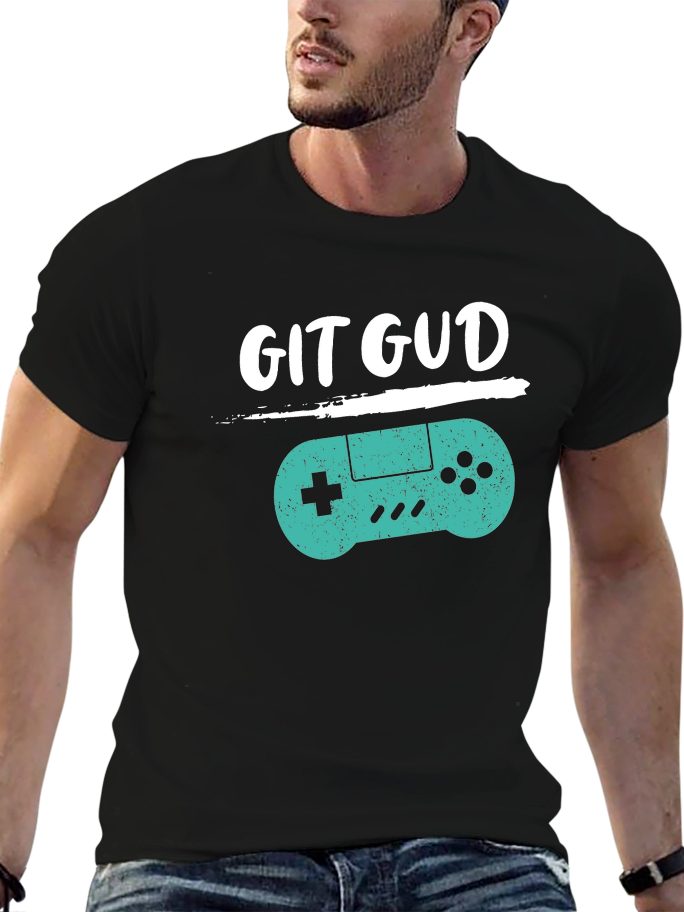 Black Git Gud Gamer T-Shirt - Black Cotton Blend Tee view 6