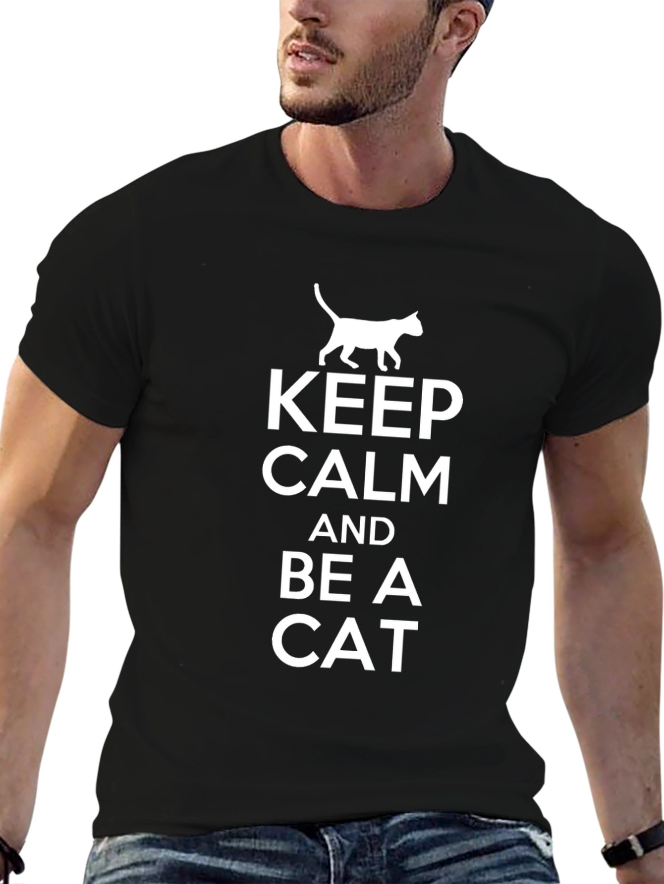 Black Keep Calm and Be a Cat Graphic Tee view 6