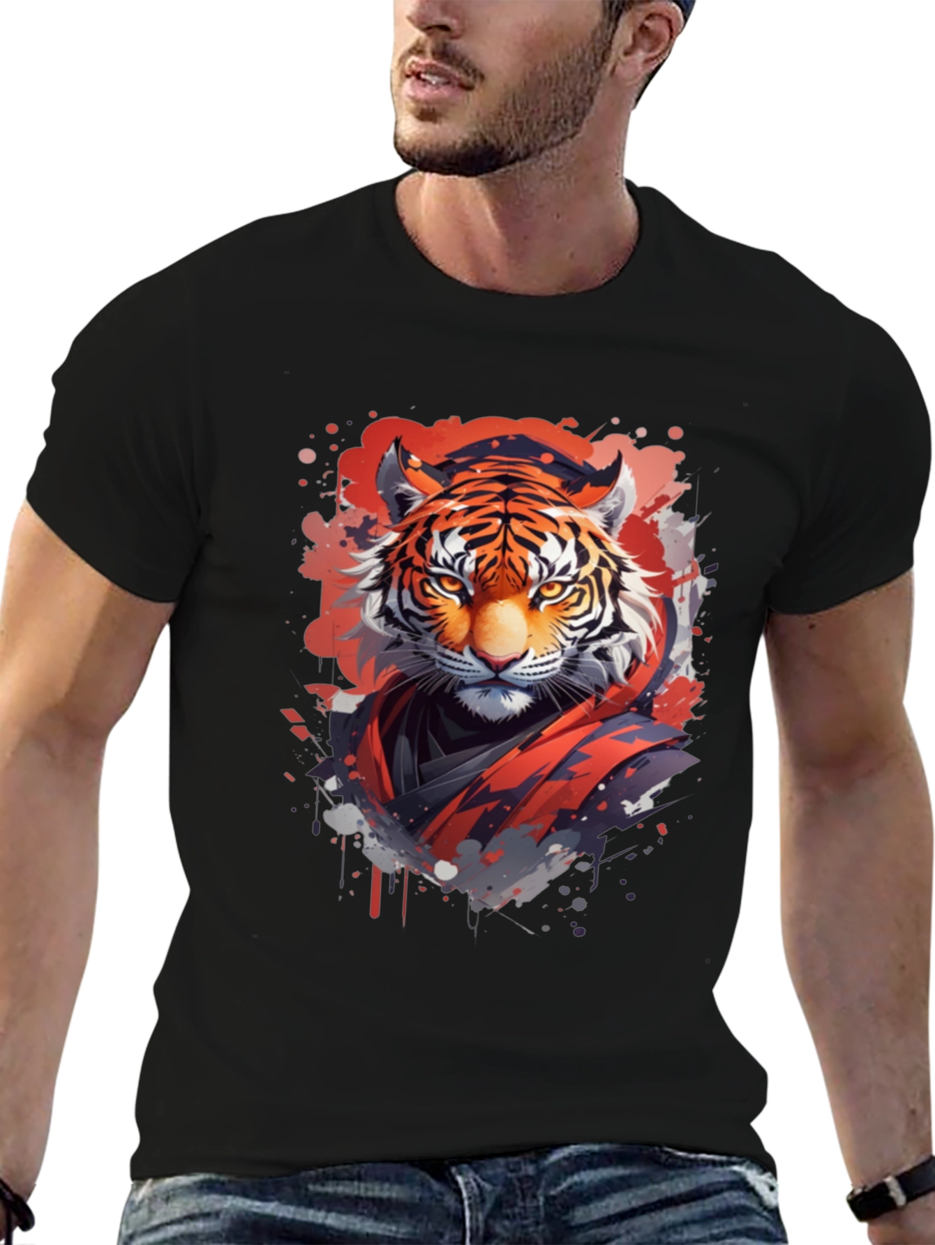 Black Tiger Graphic Print Black T-Shirt view 6