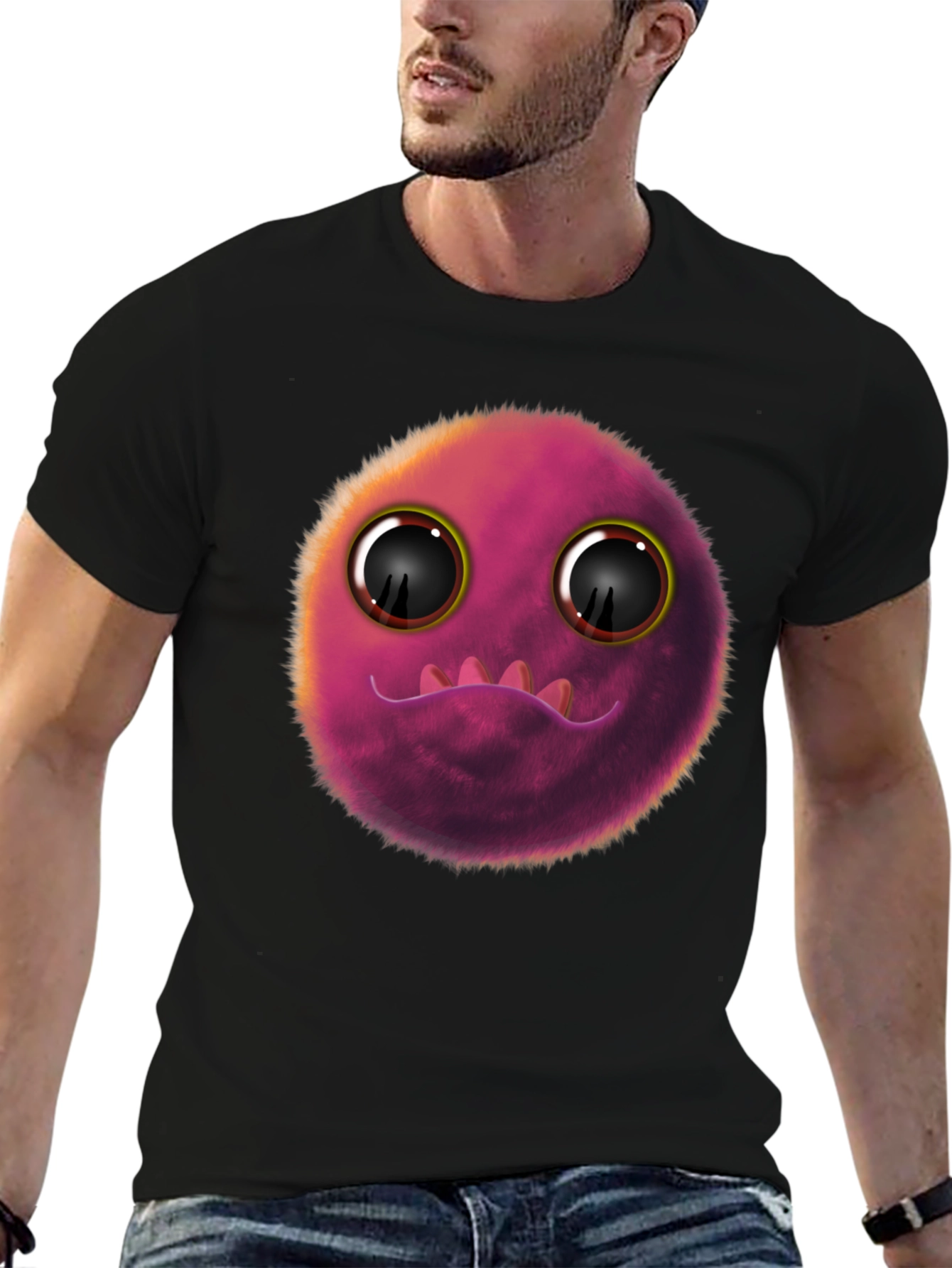 Black Fuzzy Monster Graphic Tee - Fun Novelty T-Shirt view 6
