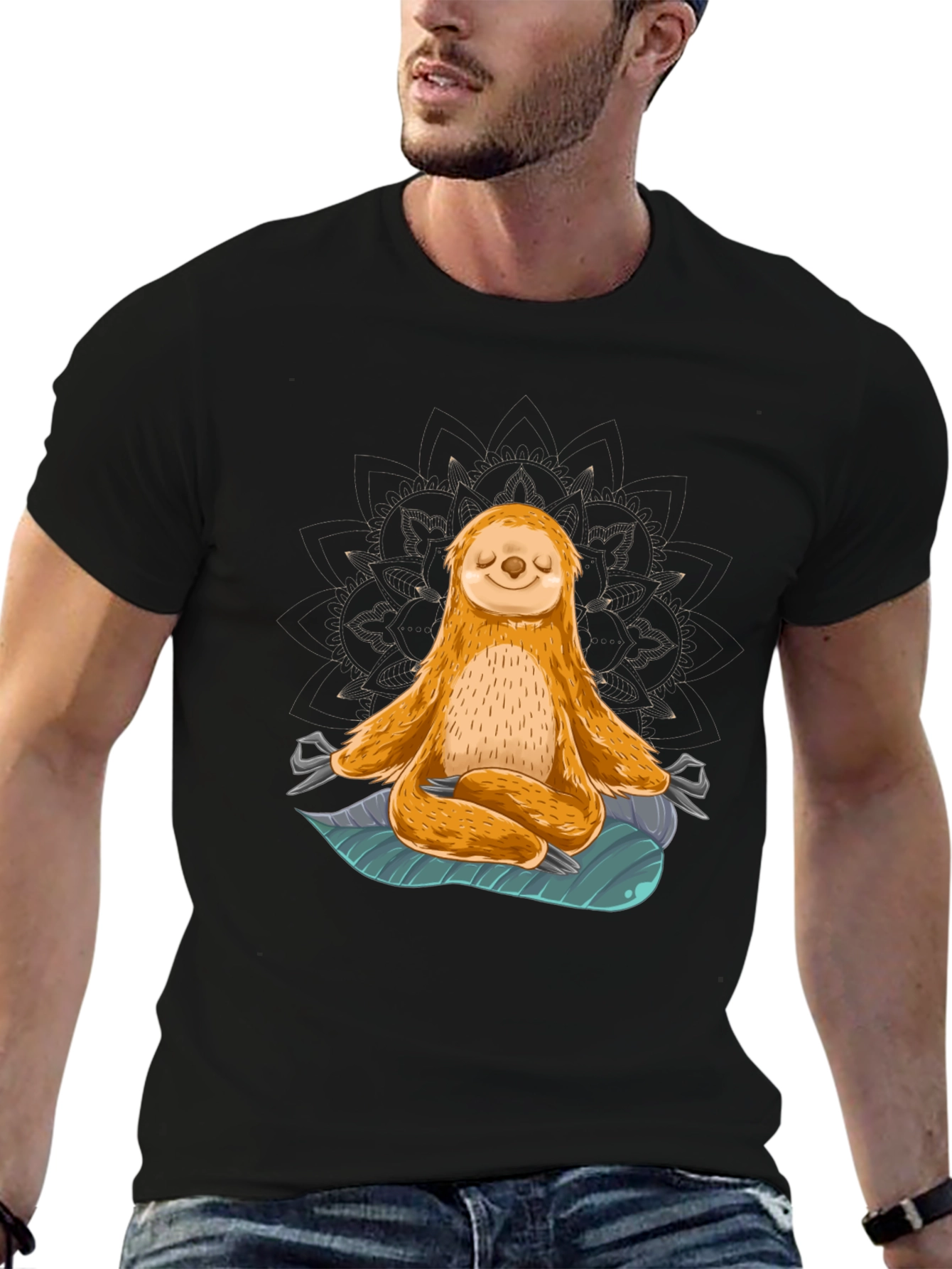 Black Meditating Sloth Graphic Tee view 6