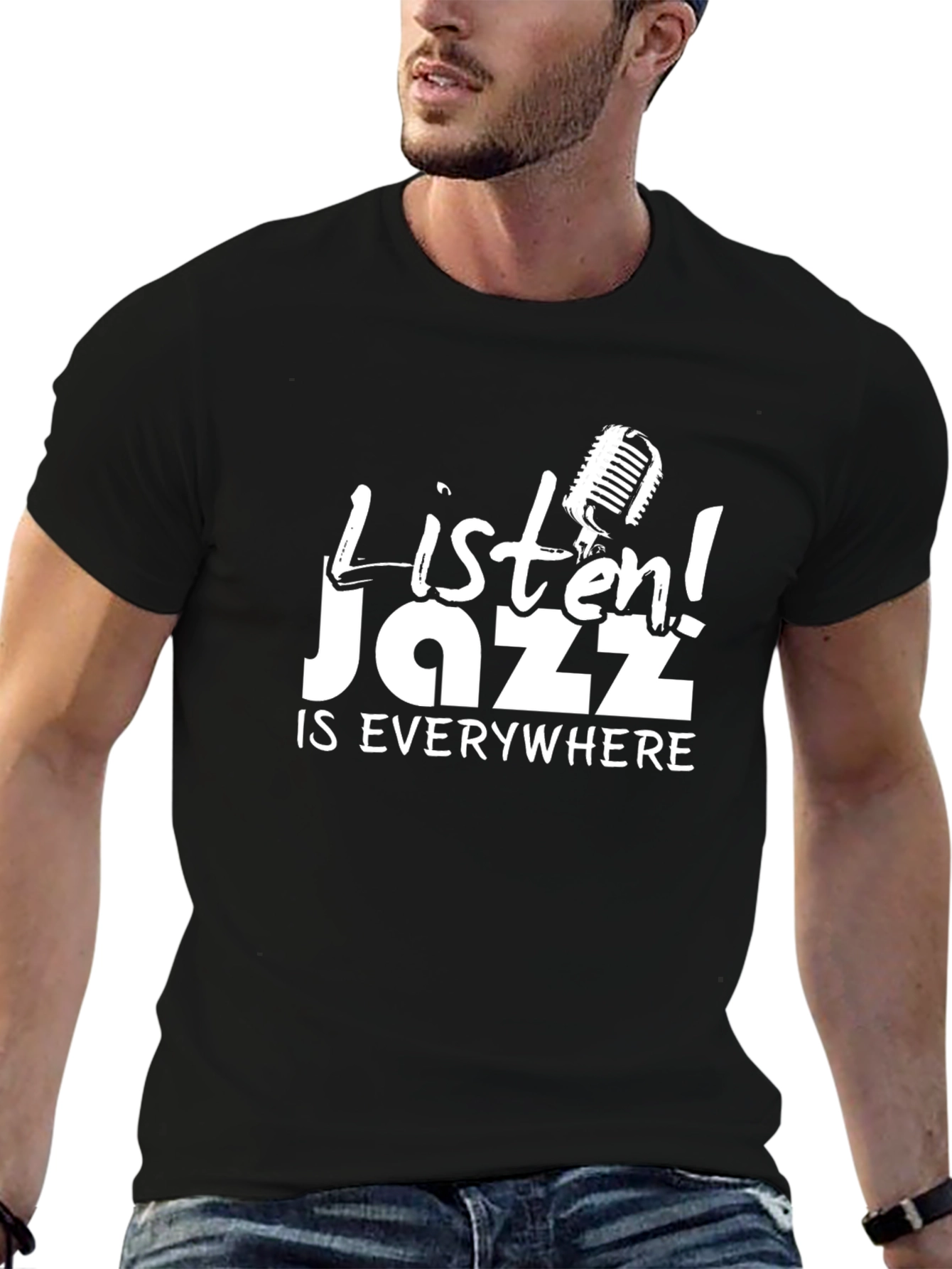 Black Listen! Jazz is Everywhere Graphic T-Shirt view 6