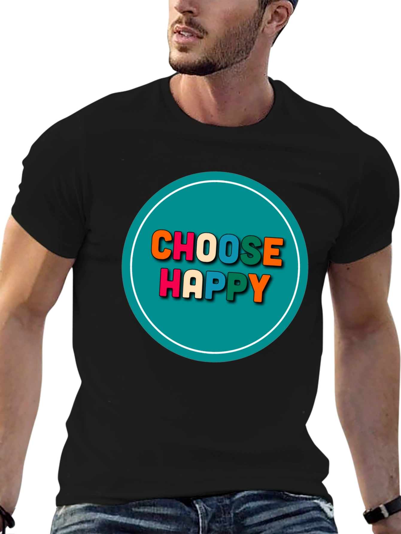 Black Choose Happy Graphic Tee - Positive Vibes T-Shirt view 6