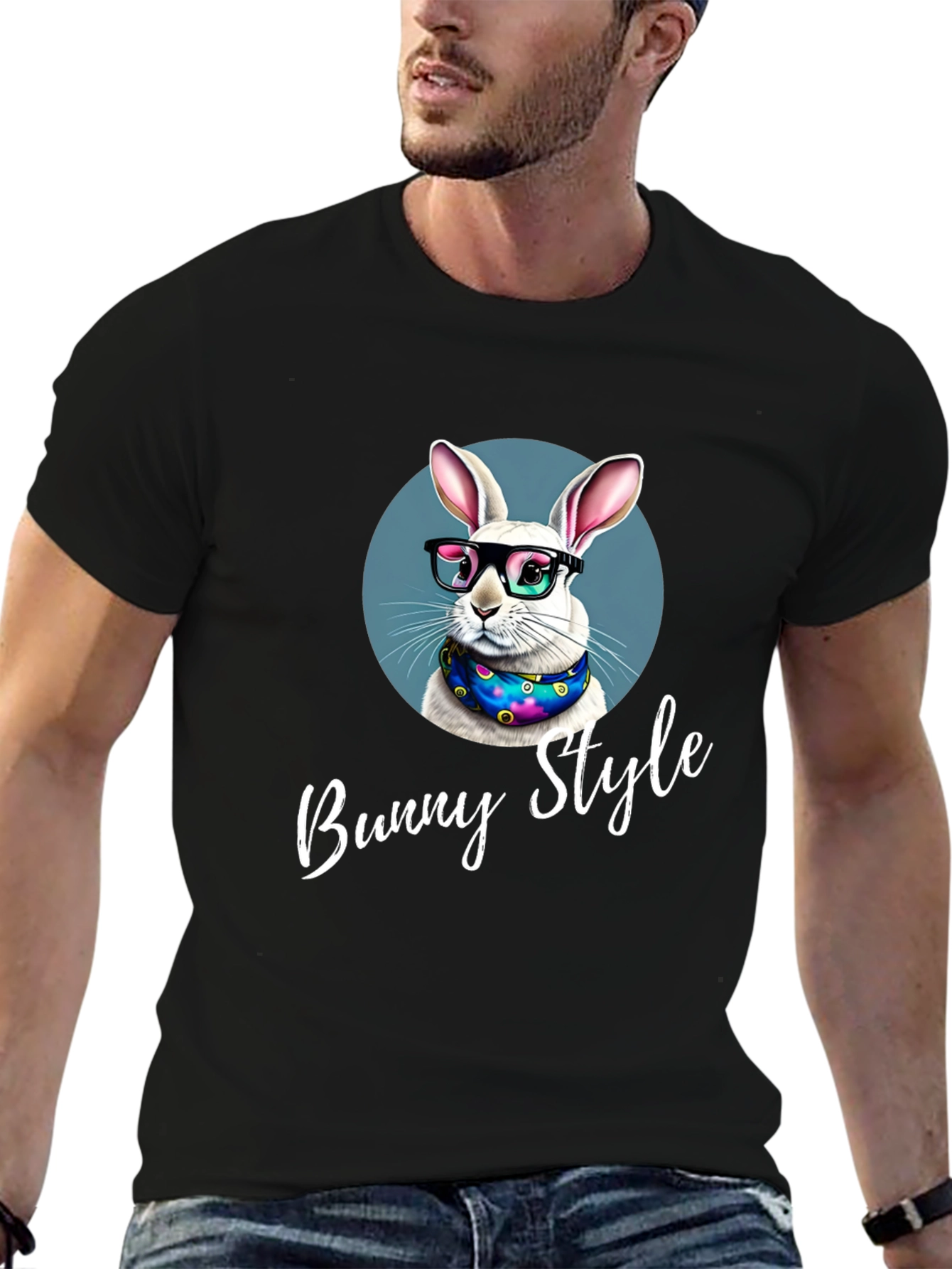 Black Bunny Style T-Shirt - Cool Rabbit Design view 6