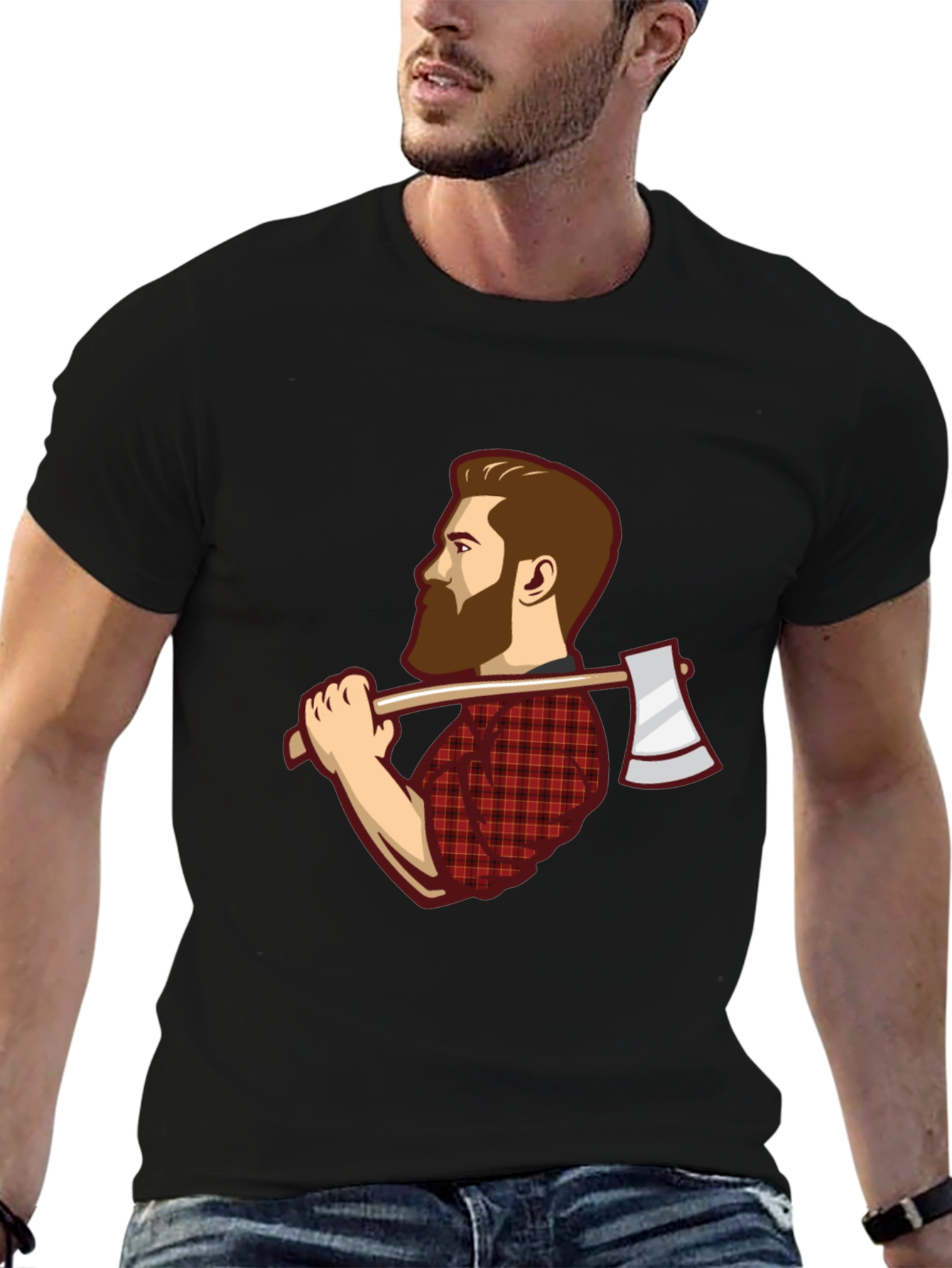Black Lumberjack Graphic Tee - Axe Wielding Woodcutter view 6