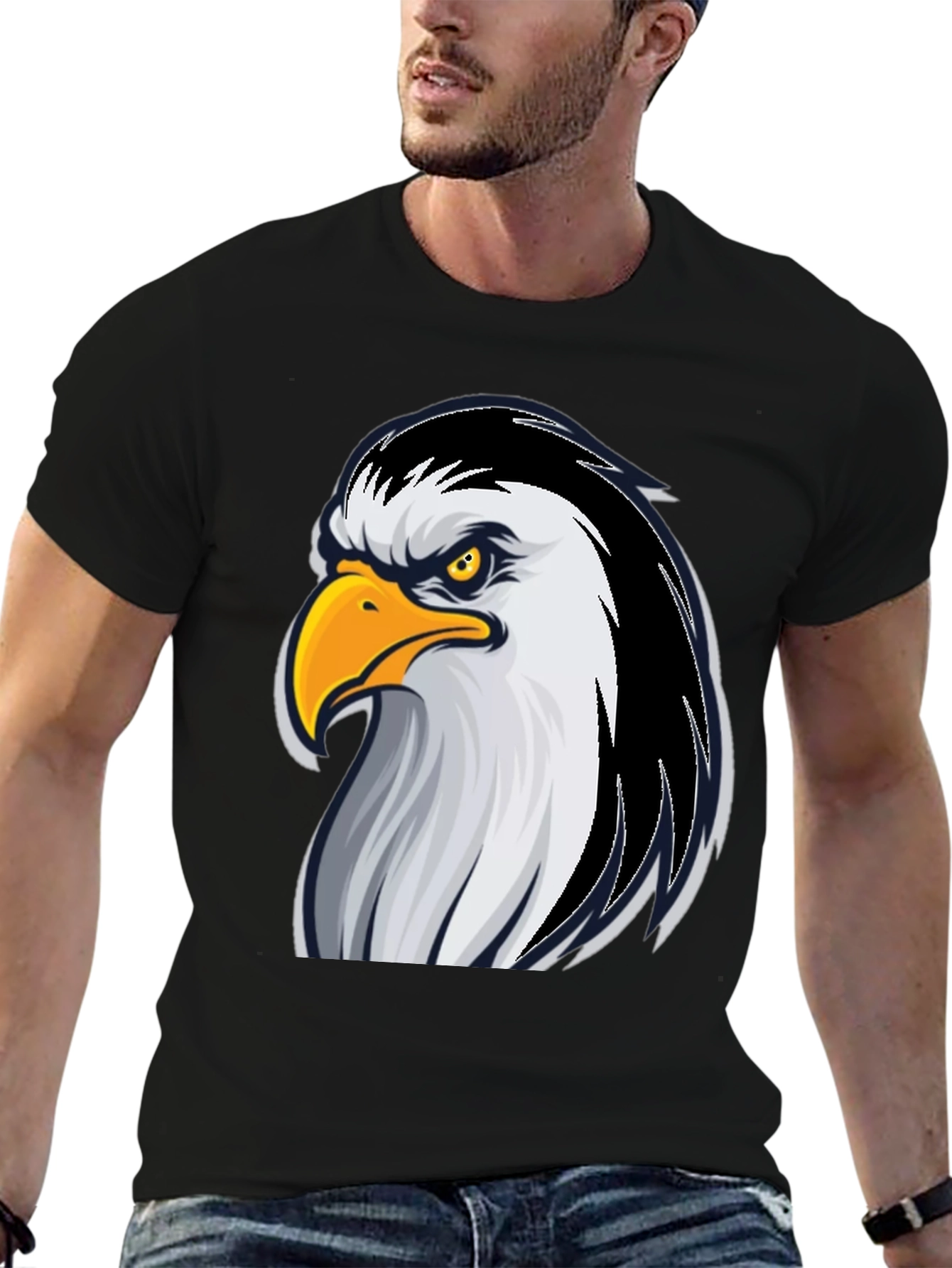 Black Eagle Graphic Tee - Bold Black Cotton T-Shirt view 6