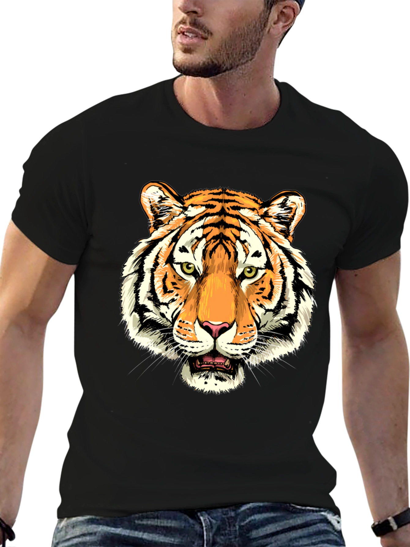Black Tiger Graphic Print Black T-Shirt view 6