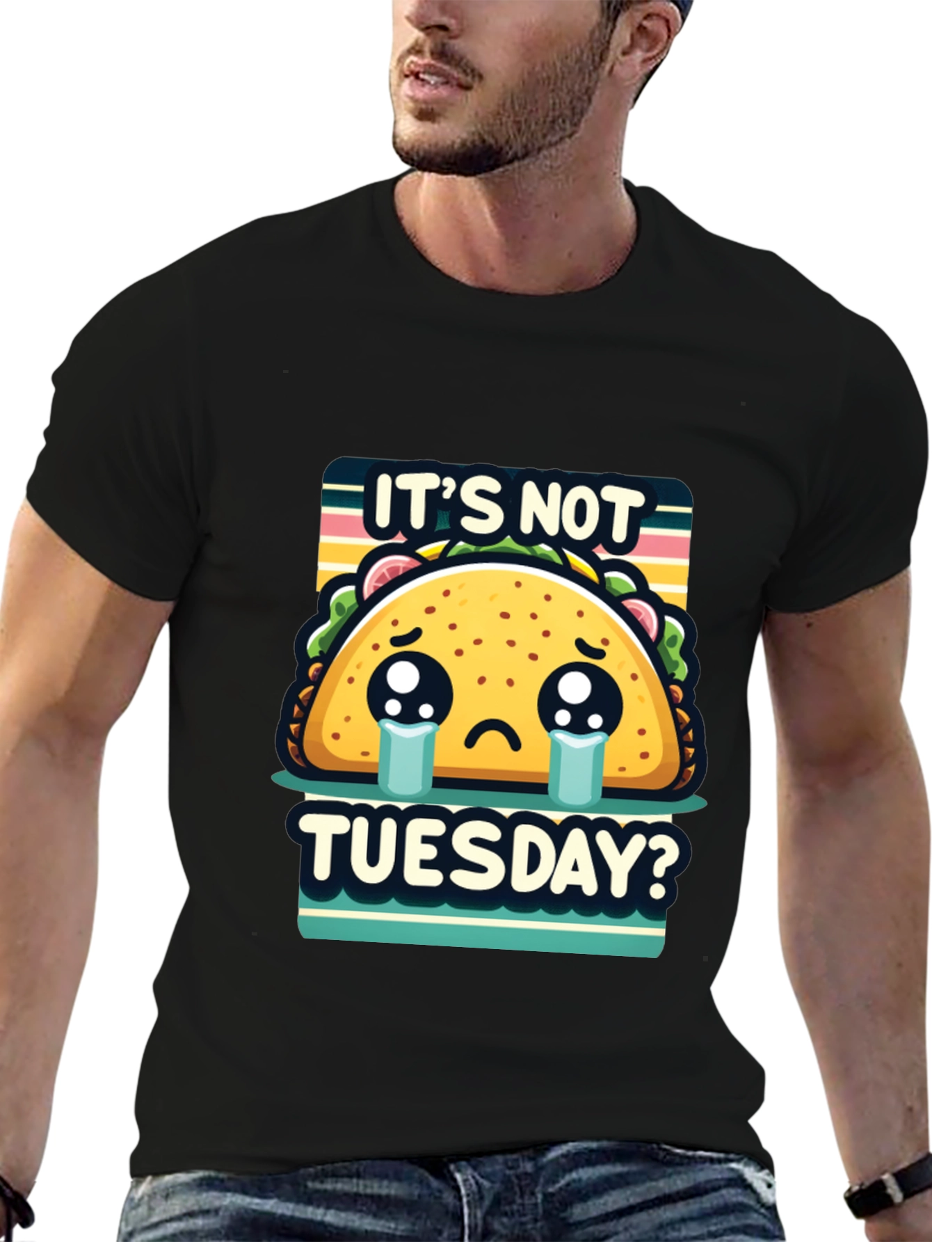 Black It's Not Tuesday Taco T-Shirt - Sad Taco Graphic Tee view 6