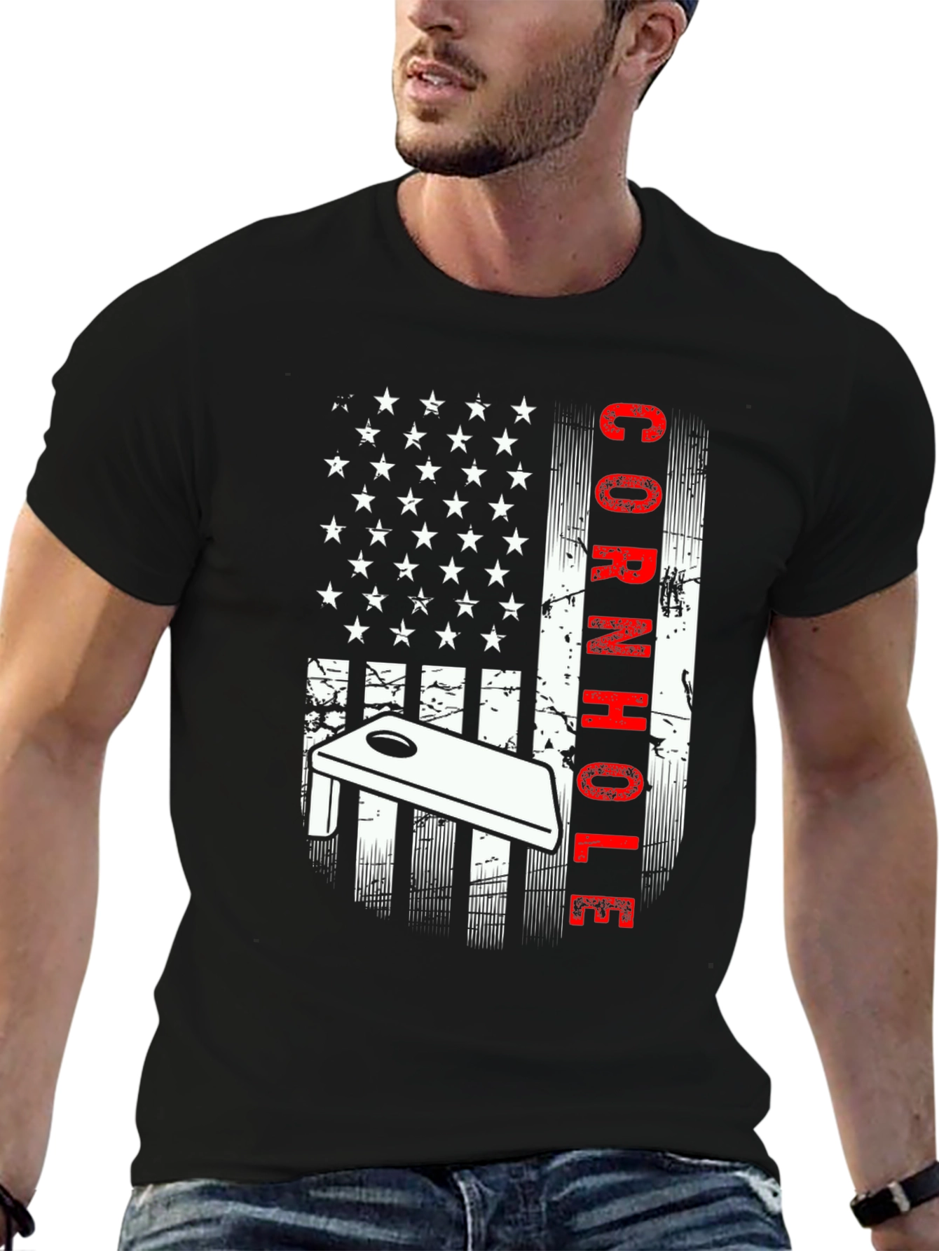 Black Cornhole American Flag Graphic Tee view 6