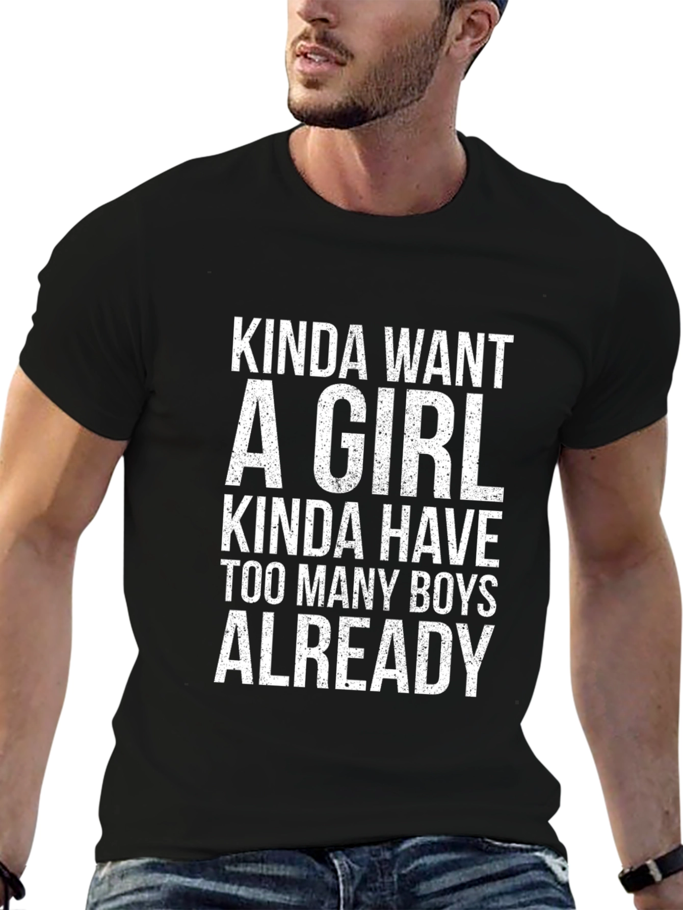 Black Funny "Kinda Want A Girl" Graphic T-Shirt view 6