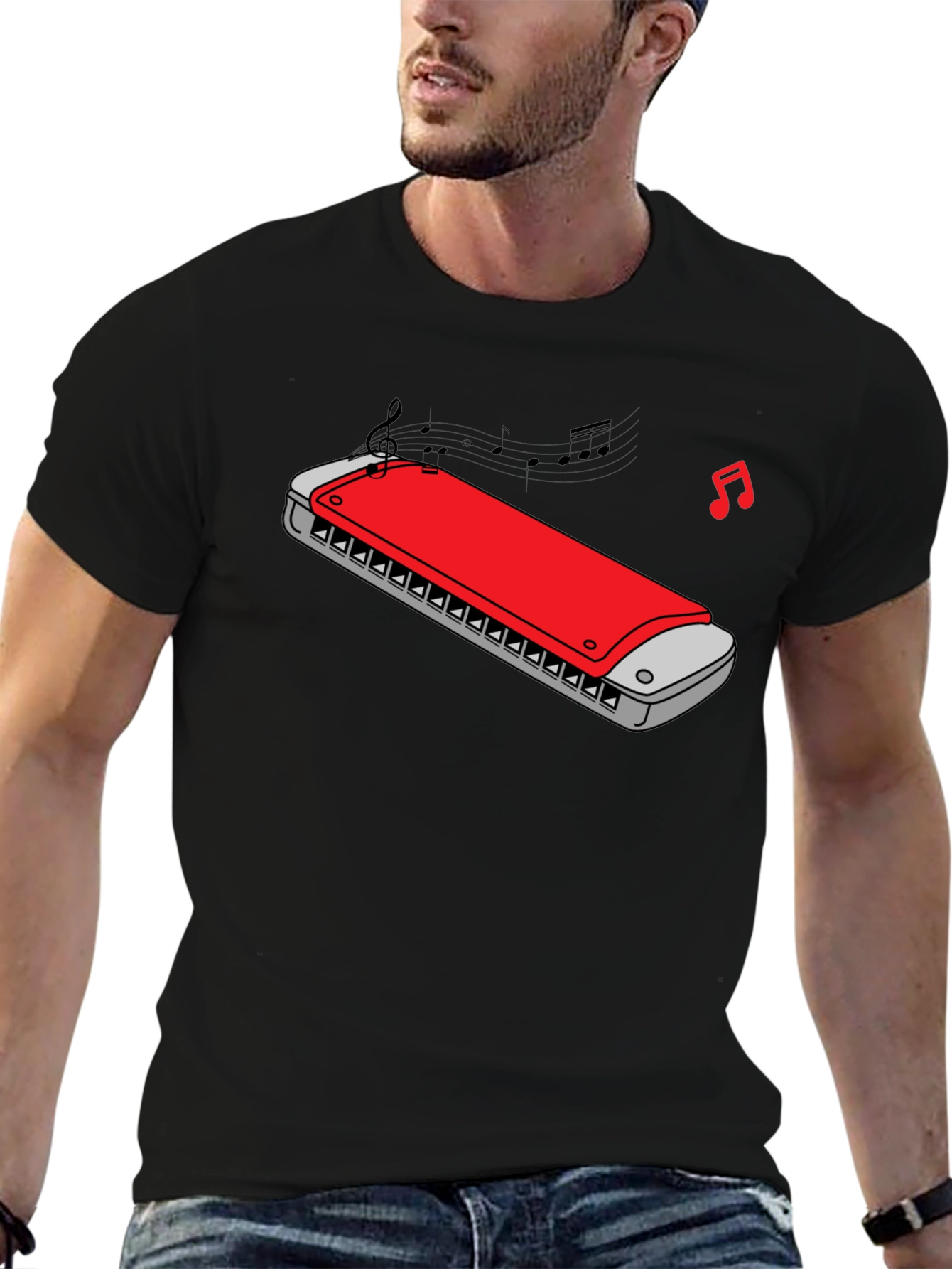 Black Harmonica Music Graphic Tee - Black Cotton view 6