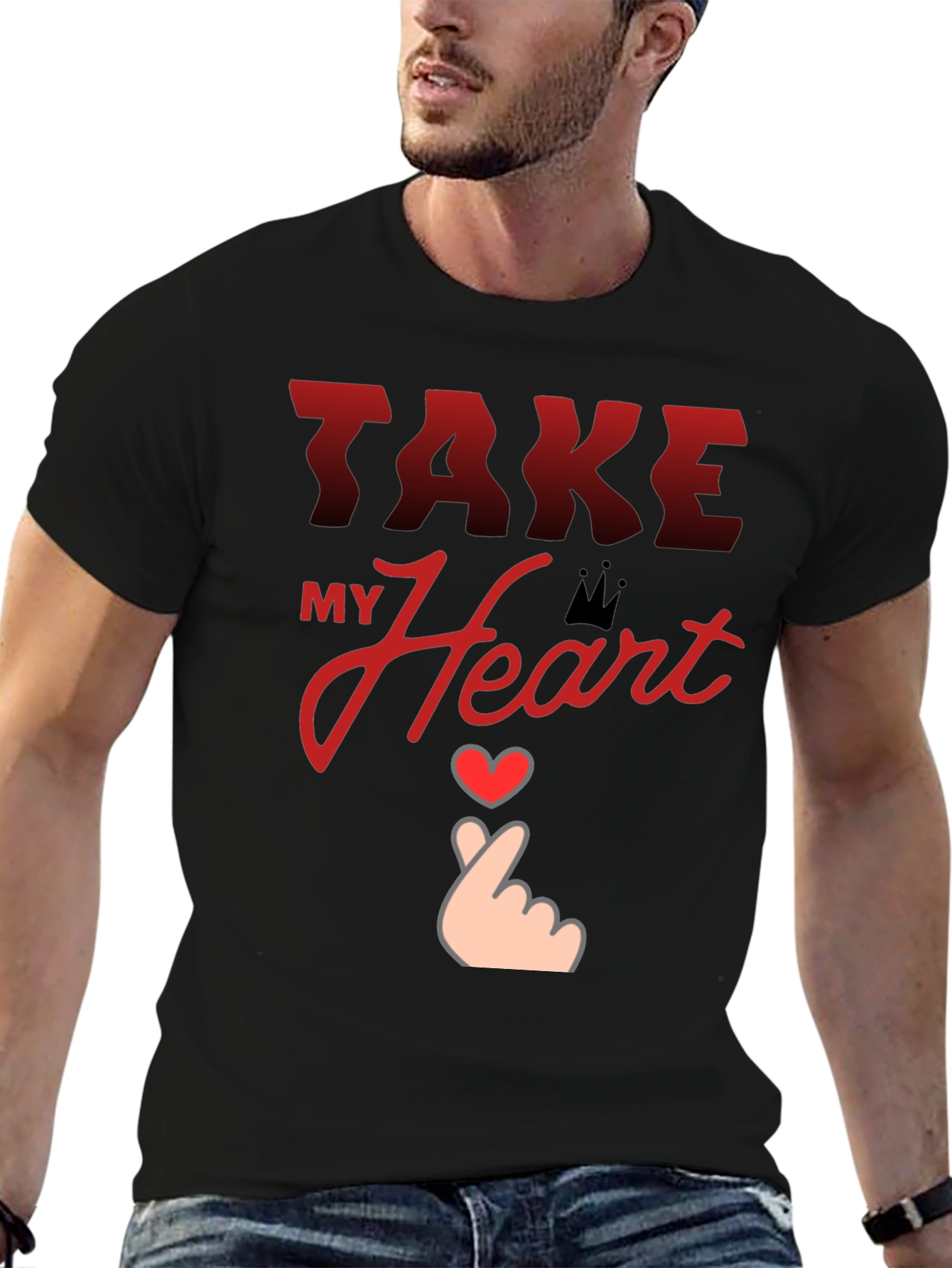 Black Take My Heart Graphic Tee - Trendy Love Design T-Shirt view 6